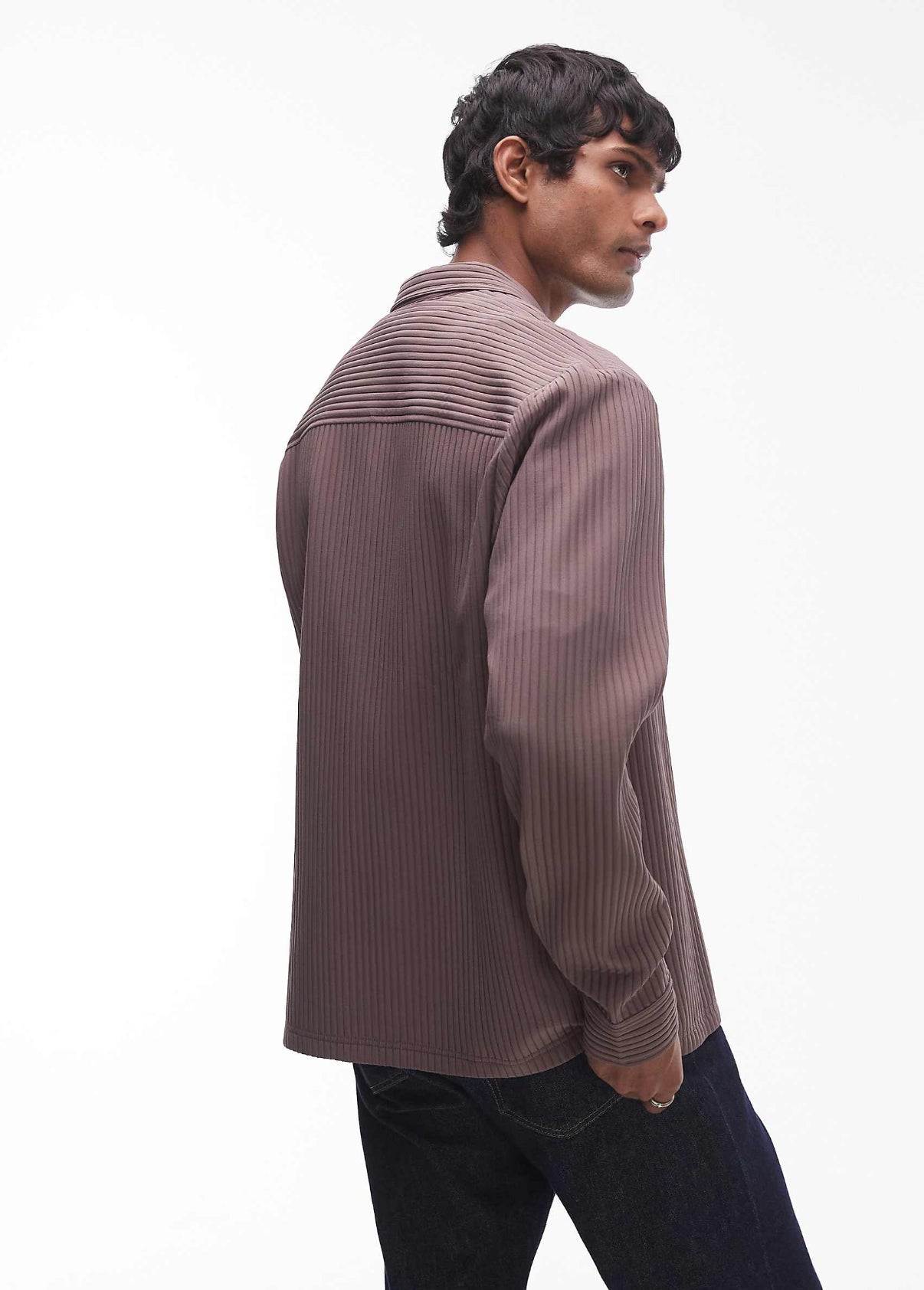 Topman long sleeve chunky plisse in chocolate