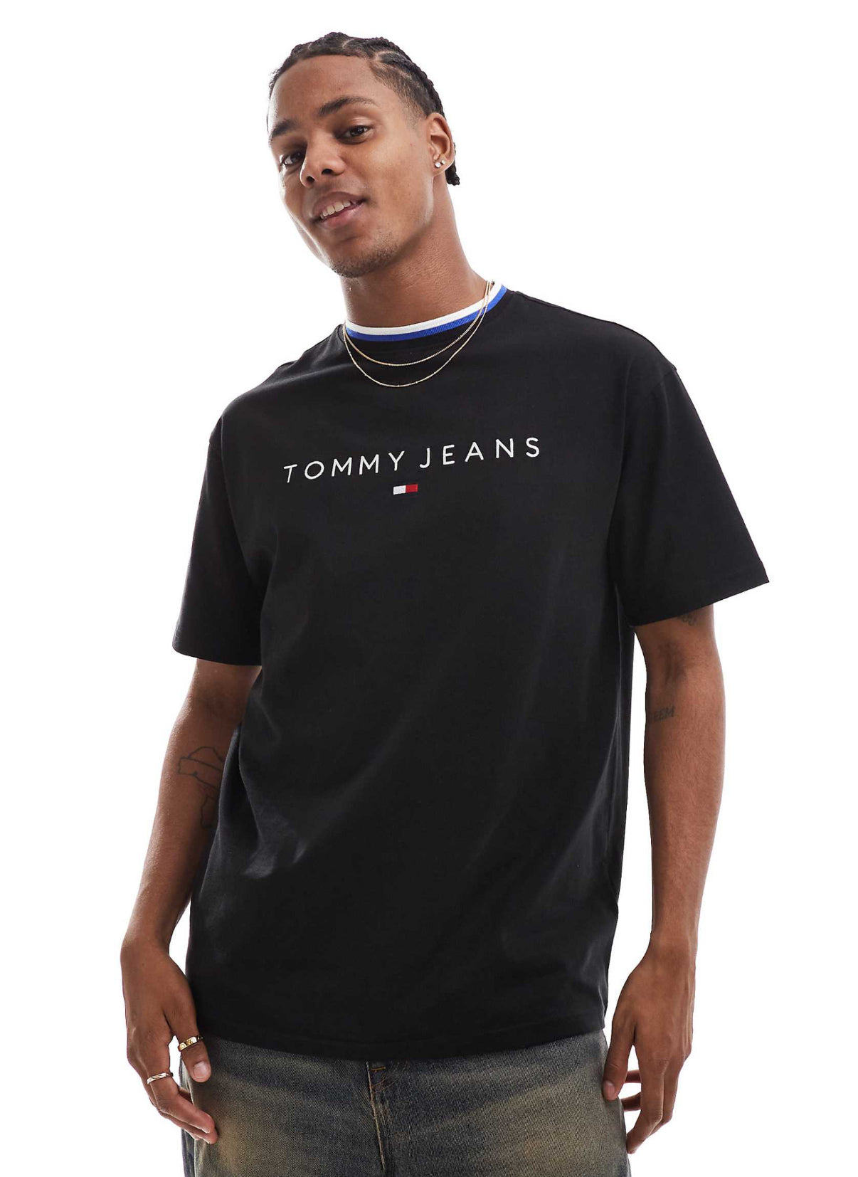 Tommy Jeans linear logo ringer t-shirt in black