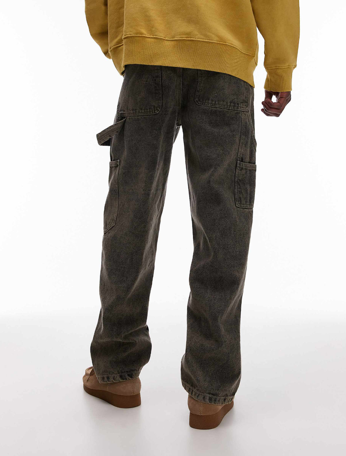 Topman straight acid wash trousers in khaki