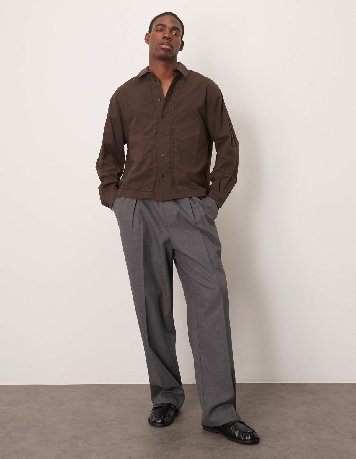 ASOS DESIGN oversized boxy shirt with taping in brown