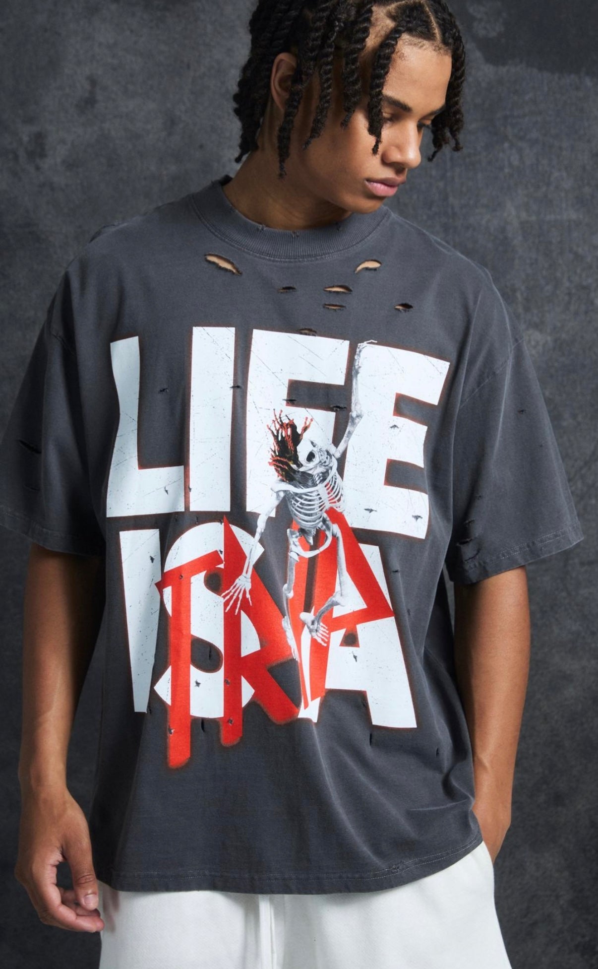 Trippie Redd Oversized Extended Neck Heavyweight Washed Life T-Shirt