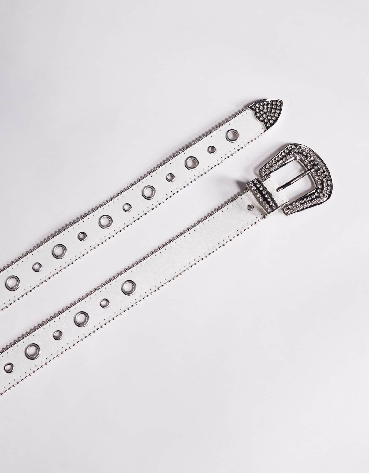 ASOS DESIGN western cowboy eyelet belt in glitter white faux leather