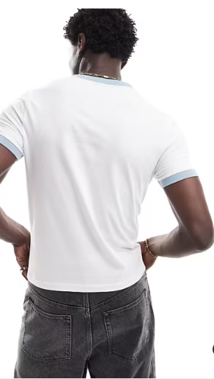 ASOS DESIGN muscle fit ringer t-shirt in white with angel chest print