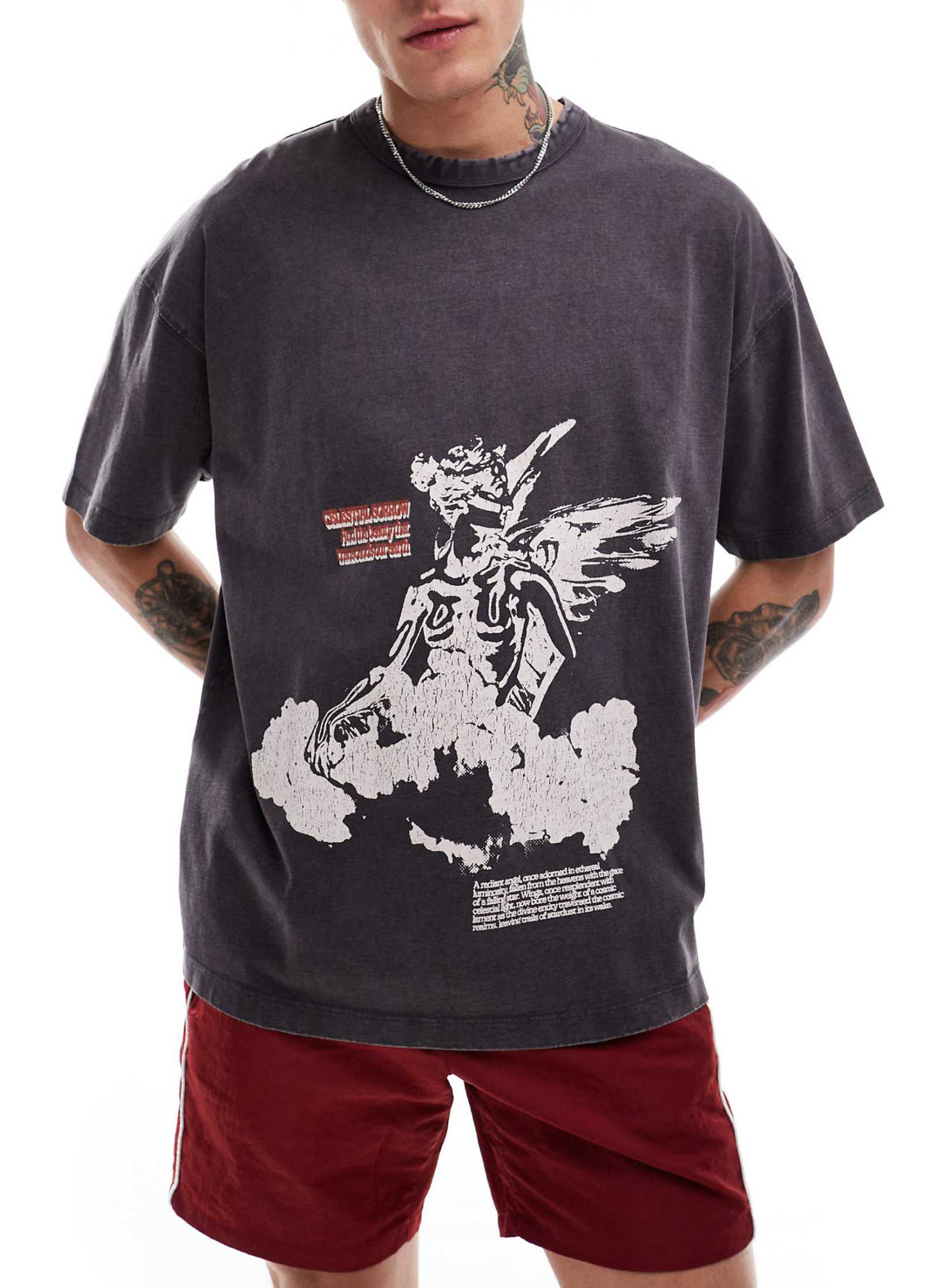 ASOS DESIGN boxy oversized t-shirt in heavyweight 220gsm washed black with cherub front print