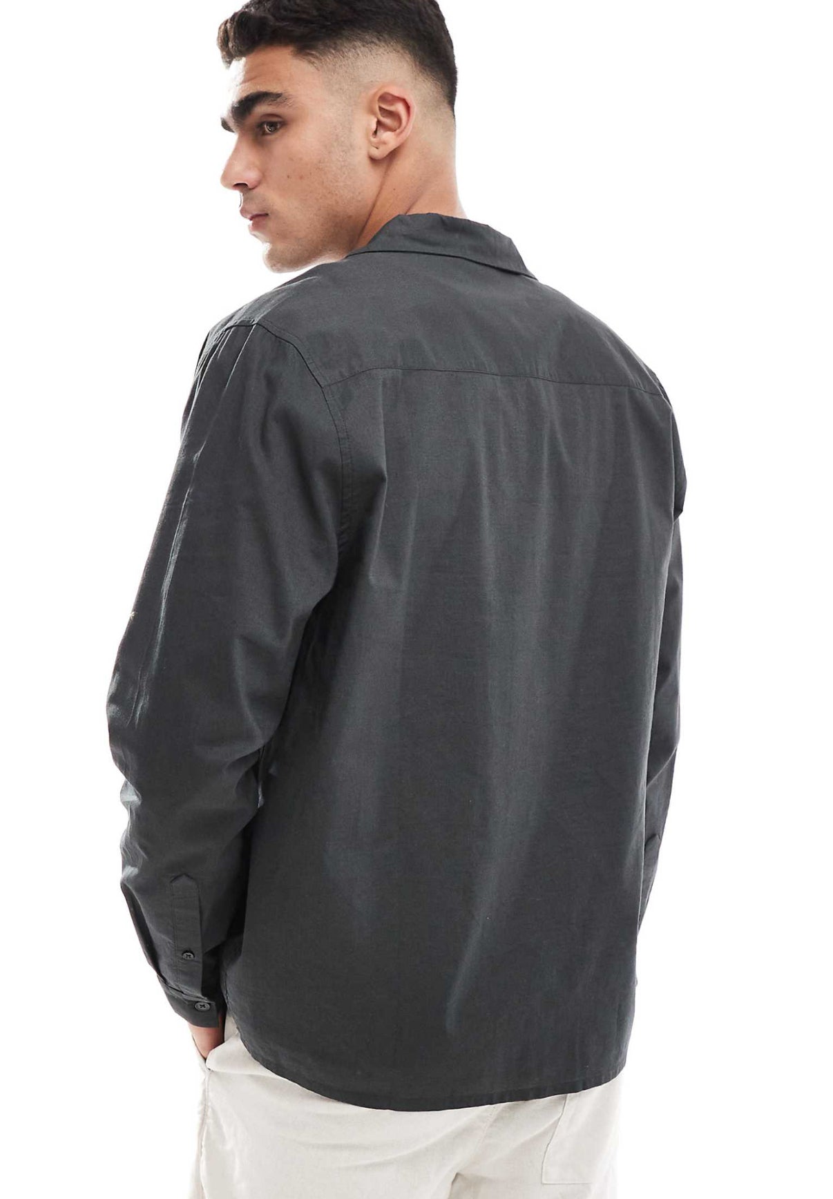 ASOS DESIGN relaxed revere shirt with cherub placement print in charcoal