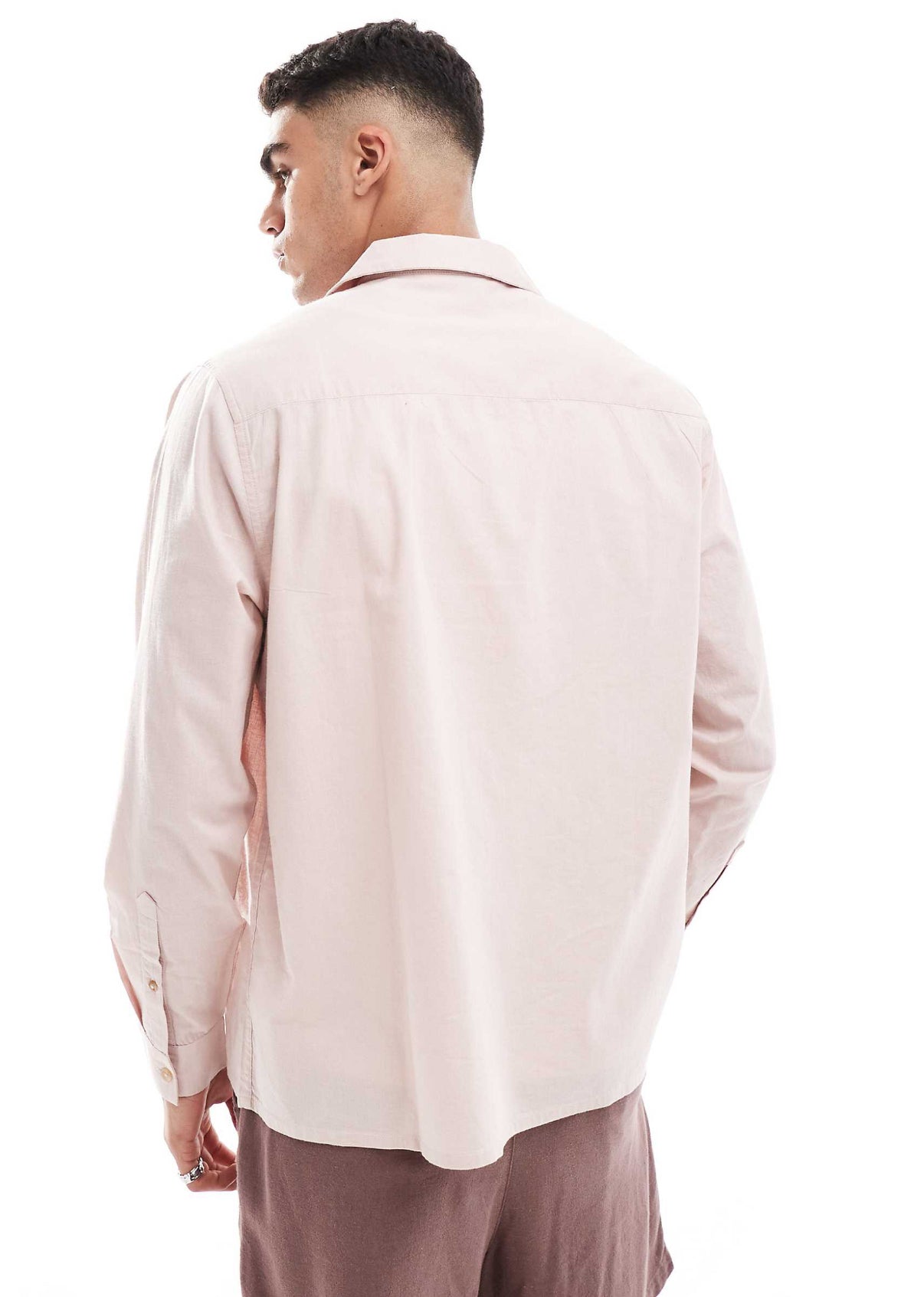 ASOS DESIGN relaxed revere shirt with print and applique in pink