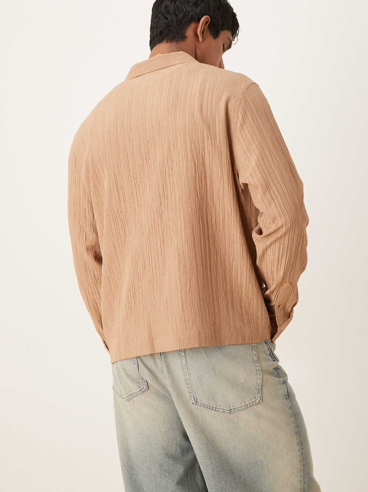 ASOS DESIGN boxy textured regular shirt in beige