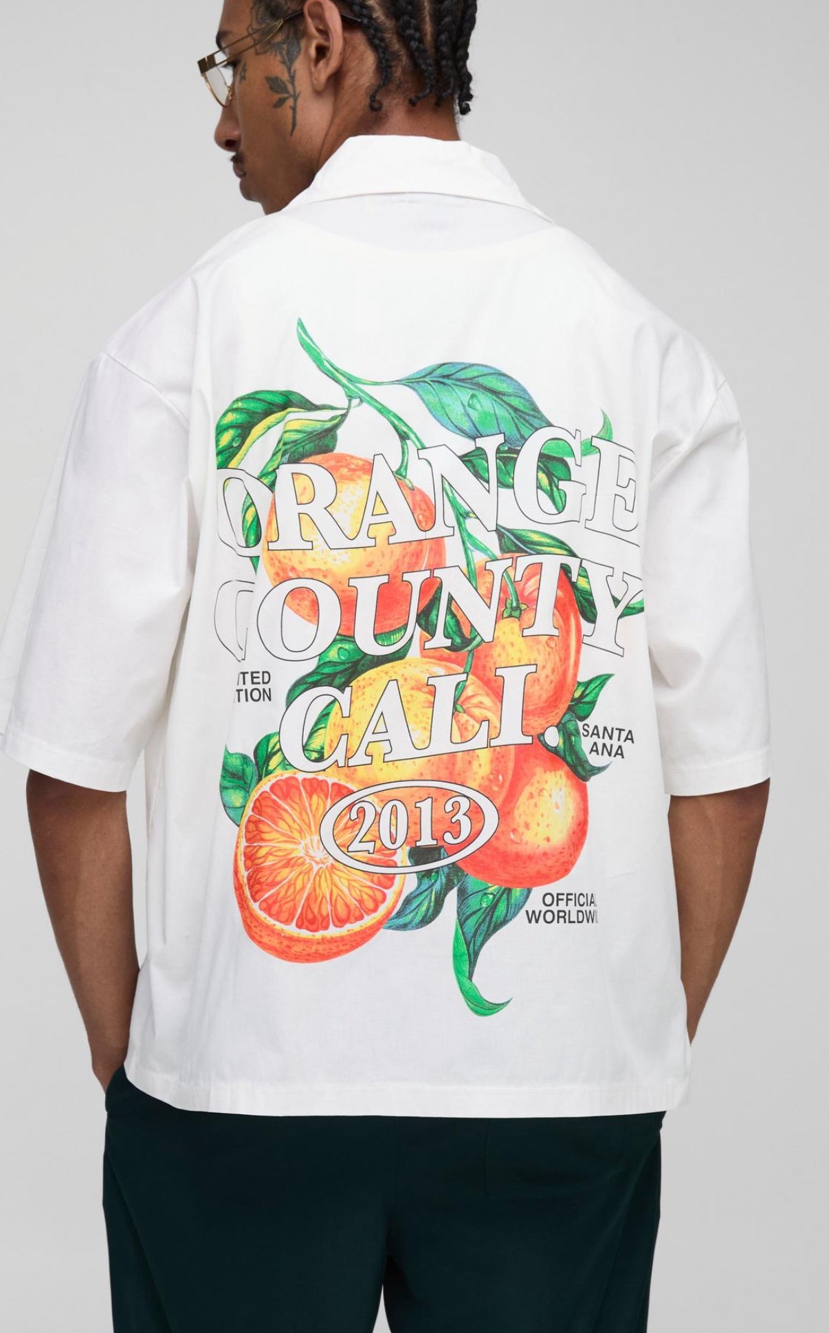 BoohooMAN Oversized Boxy Revere Orange Print Shirt