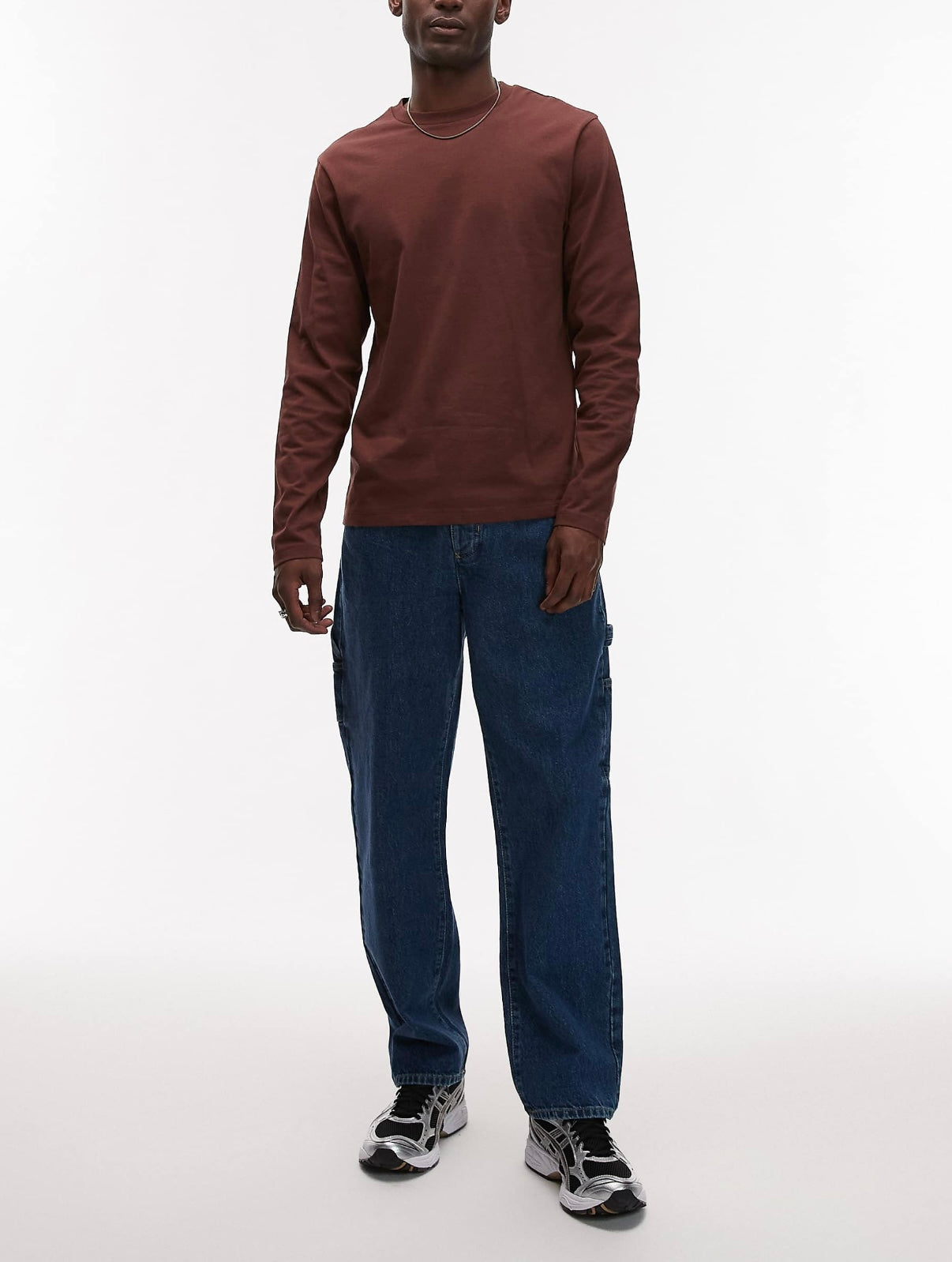 Topman straight carpenter jeans in mid wash blue