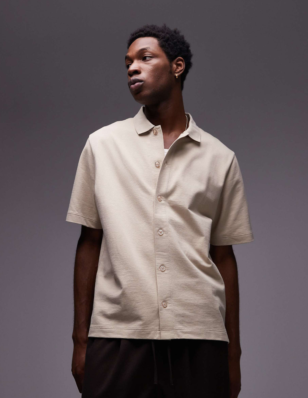 Topman oversized fit button through jersey shirt in ecru