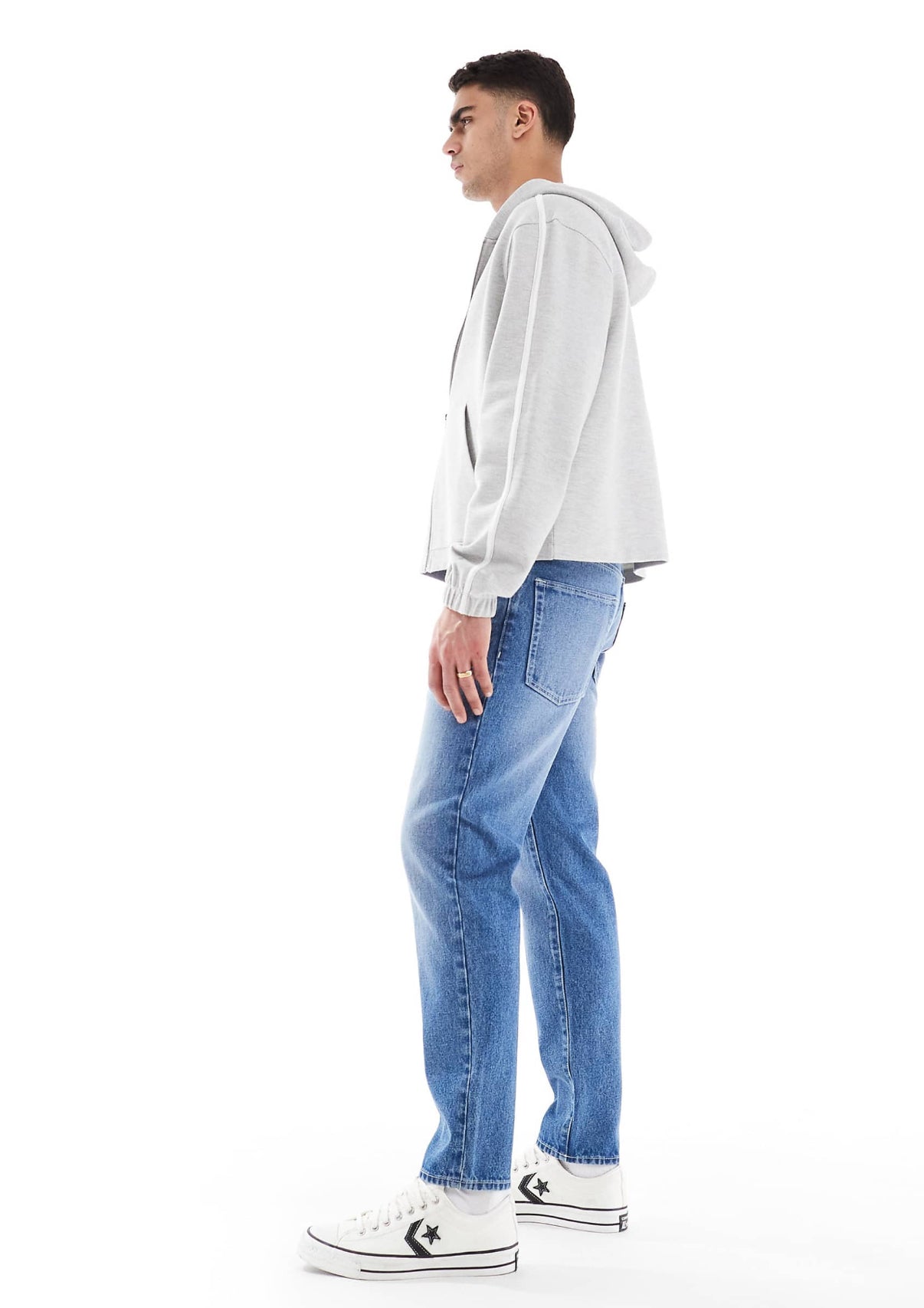 ASOS DESIGN tapered jeans in light wash blue