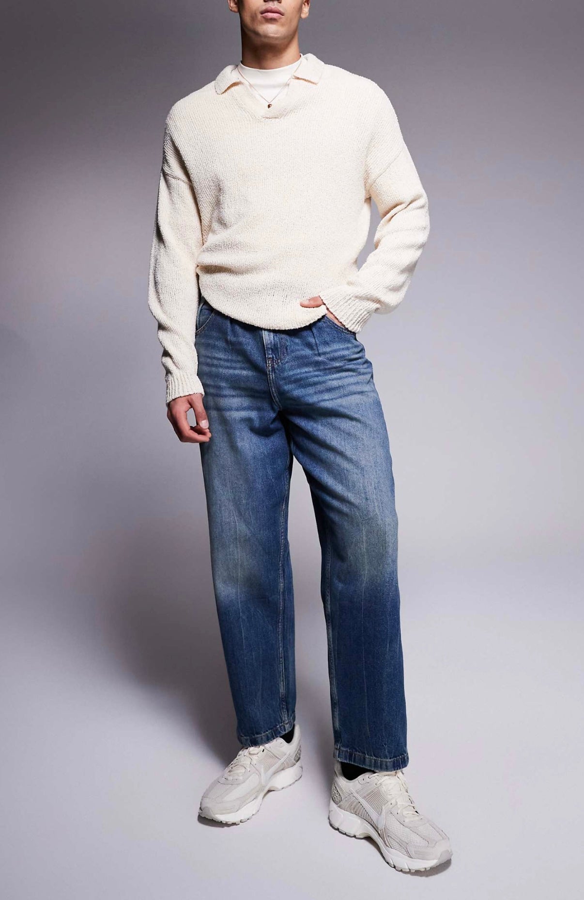 ASOS DESIGN balloon fit jeans with vintage tint in mid dark wash blue