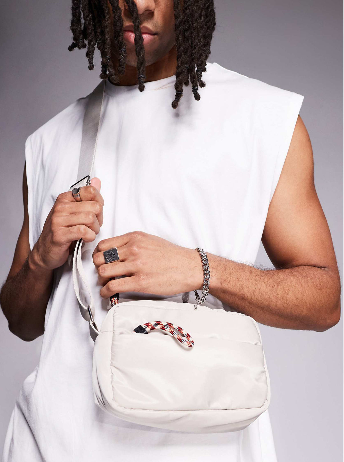 ASOS DESIGN nylon crossbody bag in stone