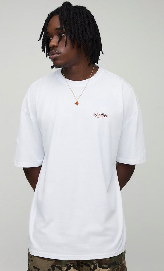 BoohooMAN Tall Oversized Man Cow Print Logo T-Shirt