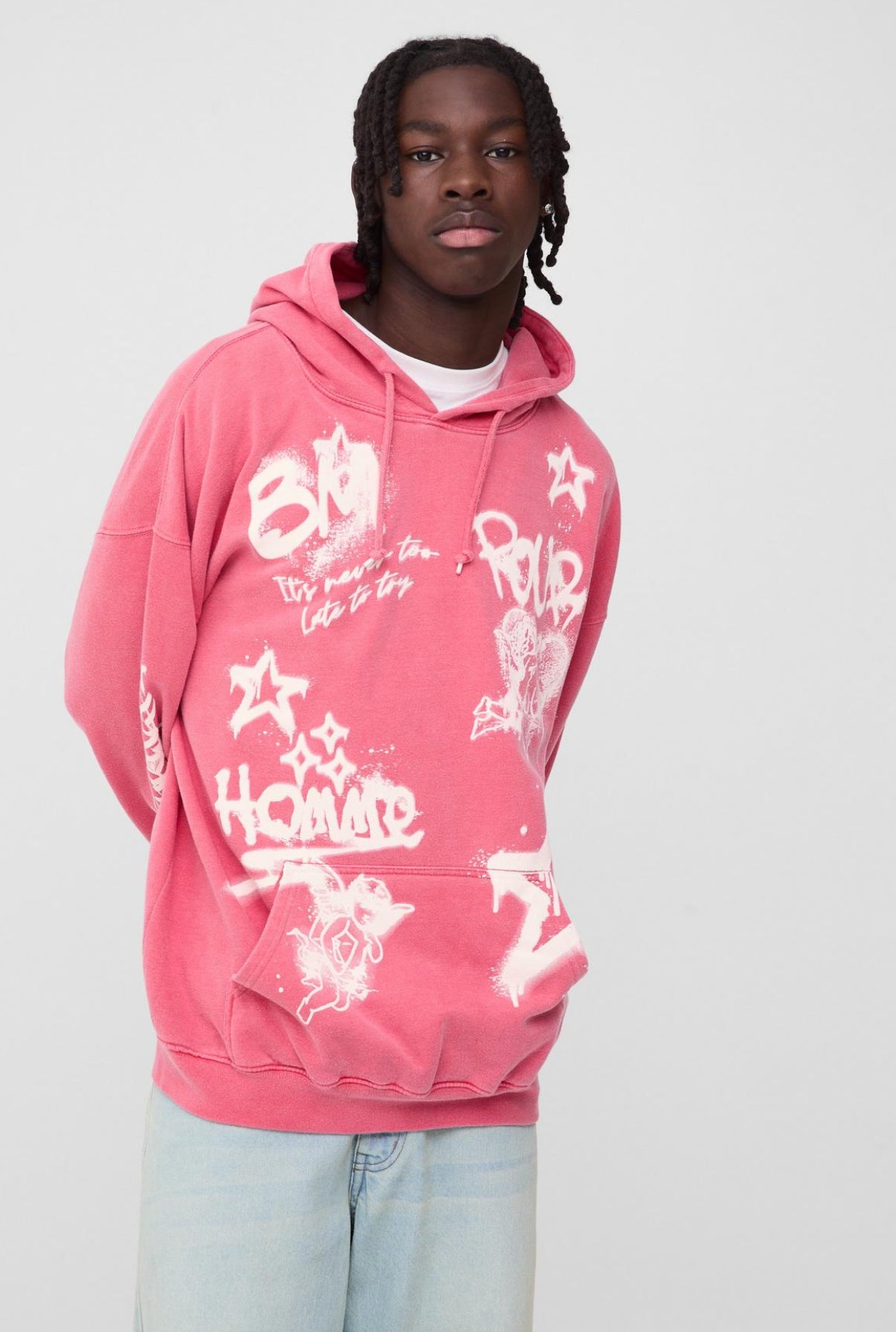 BoohooMAN OVERSIZED WASHED GRAFFITI GRAPHIC HOODIE