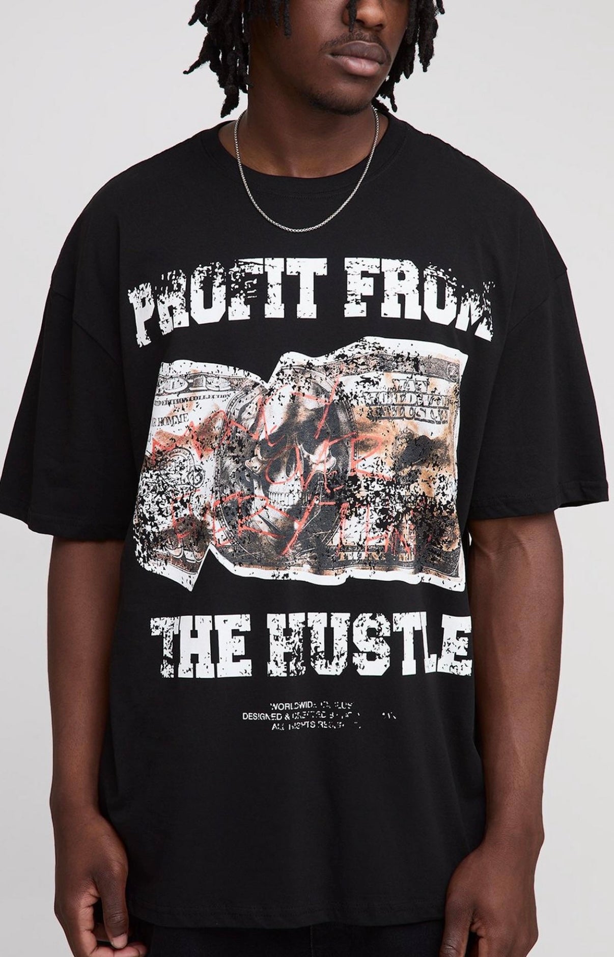 BoohooMAN Tall Oversized Hustle Slogan Print T-Shirt