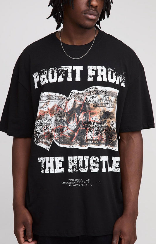BoohooMAN Tall Oversized Hustle Slogan Print T-Shirt