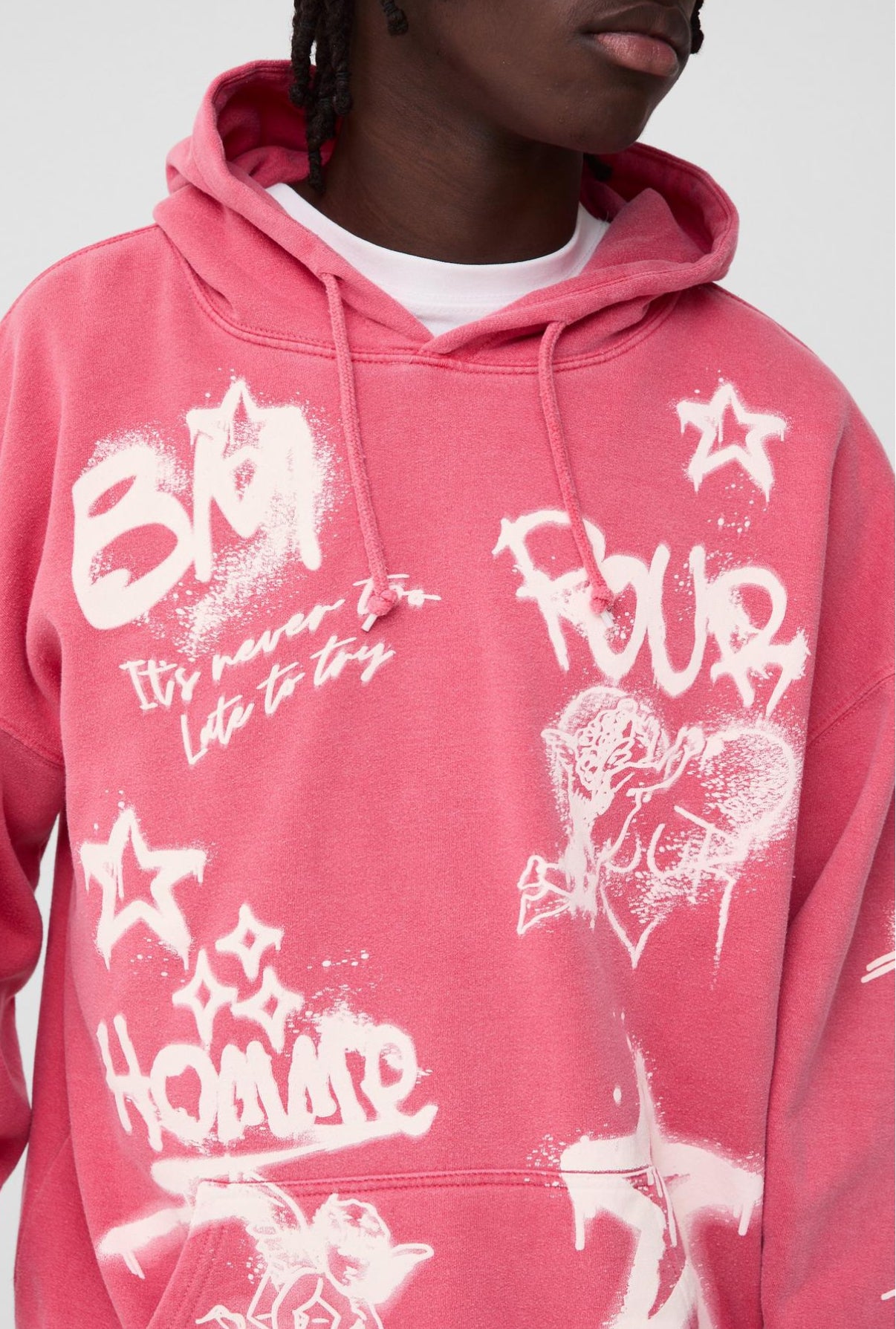 BoohooMAN OVERSIZED WASHED GRAFFITI GRAPHIC HOODIE