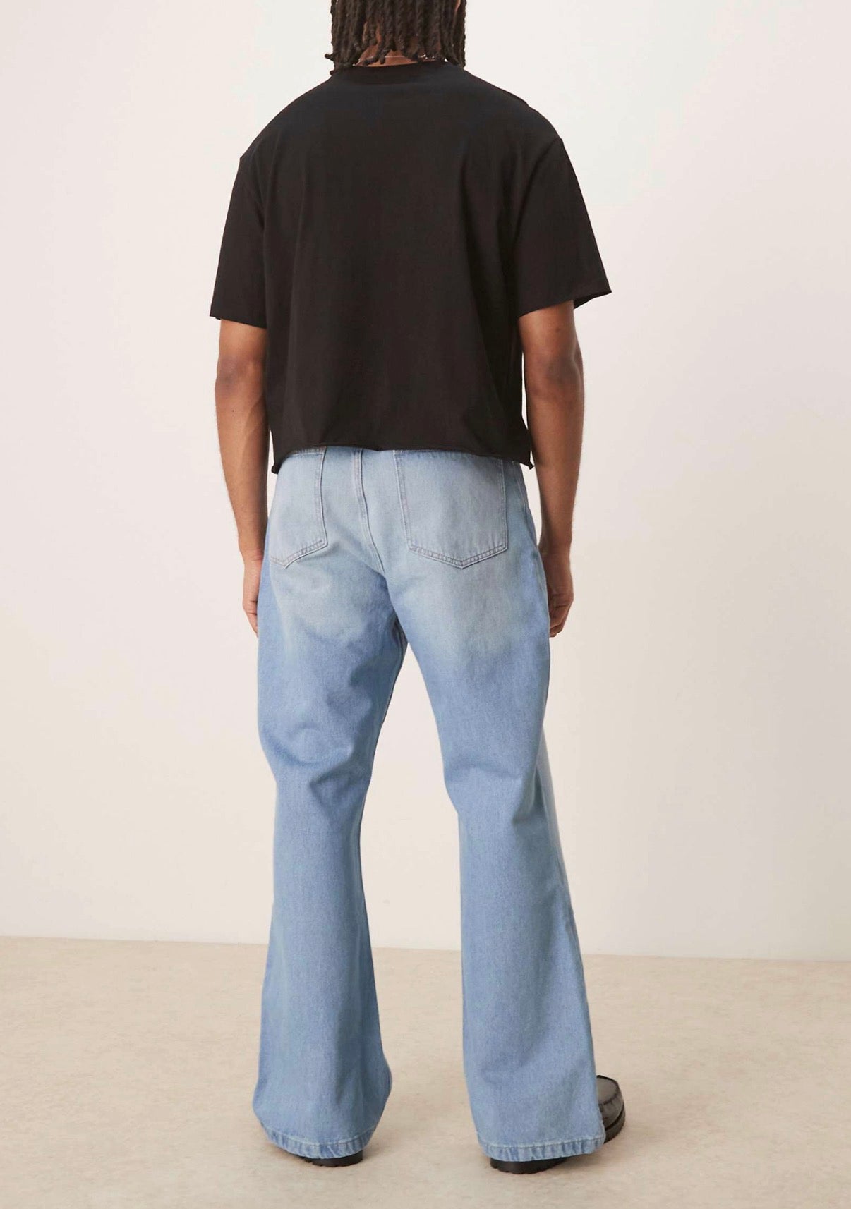 Reclaimed Vintage denim relaxed bootcut flare jean in light blue bleach wash
