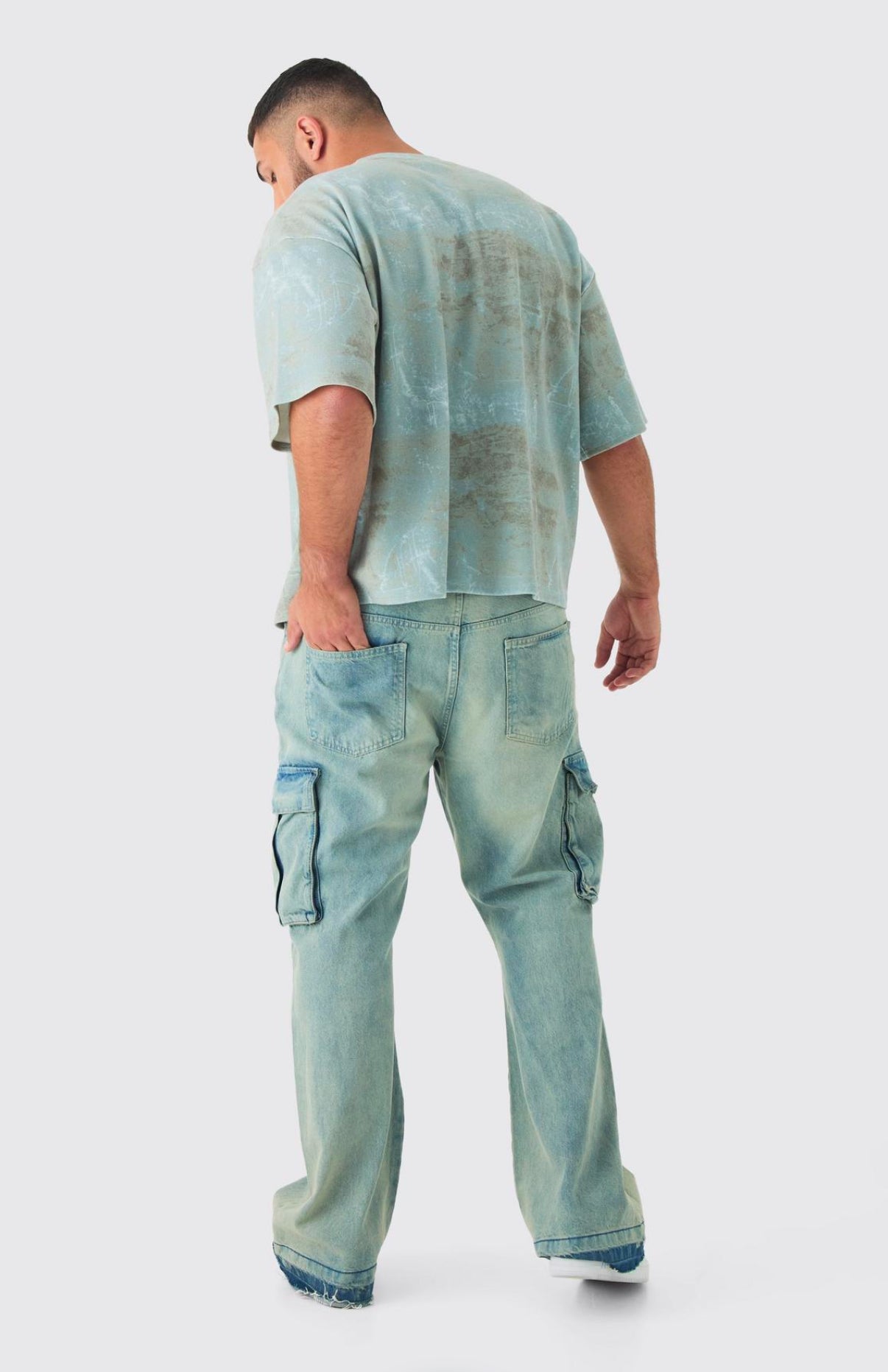BoohooMAN PLUS ACID WASH COMPACT RIB BOXY OVERSIZED T-SHIRT