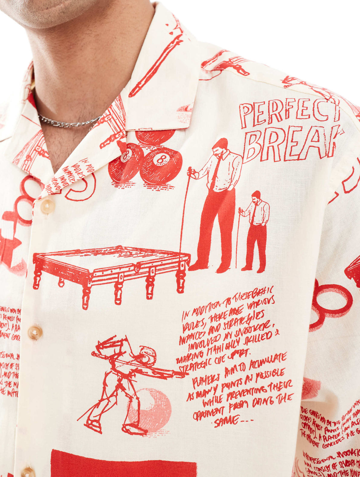 ASOS DESIGN oversized revere shirt with snooker print in ecru