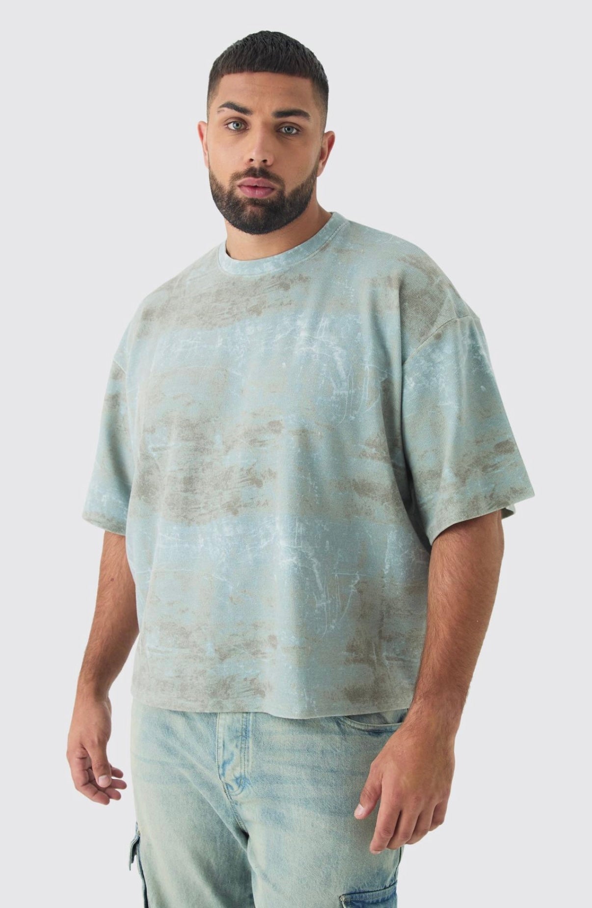 BoohooMAN PLUS ACID WASH COMPACT RIB BOXY OVERSIZED T-SHIRT
