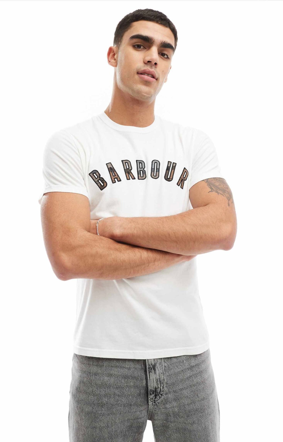 Barbour Ancroft collegiate tartan logo t-shirt in white