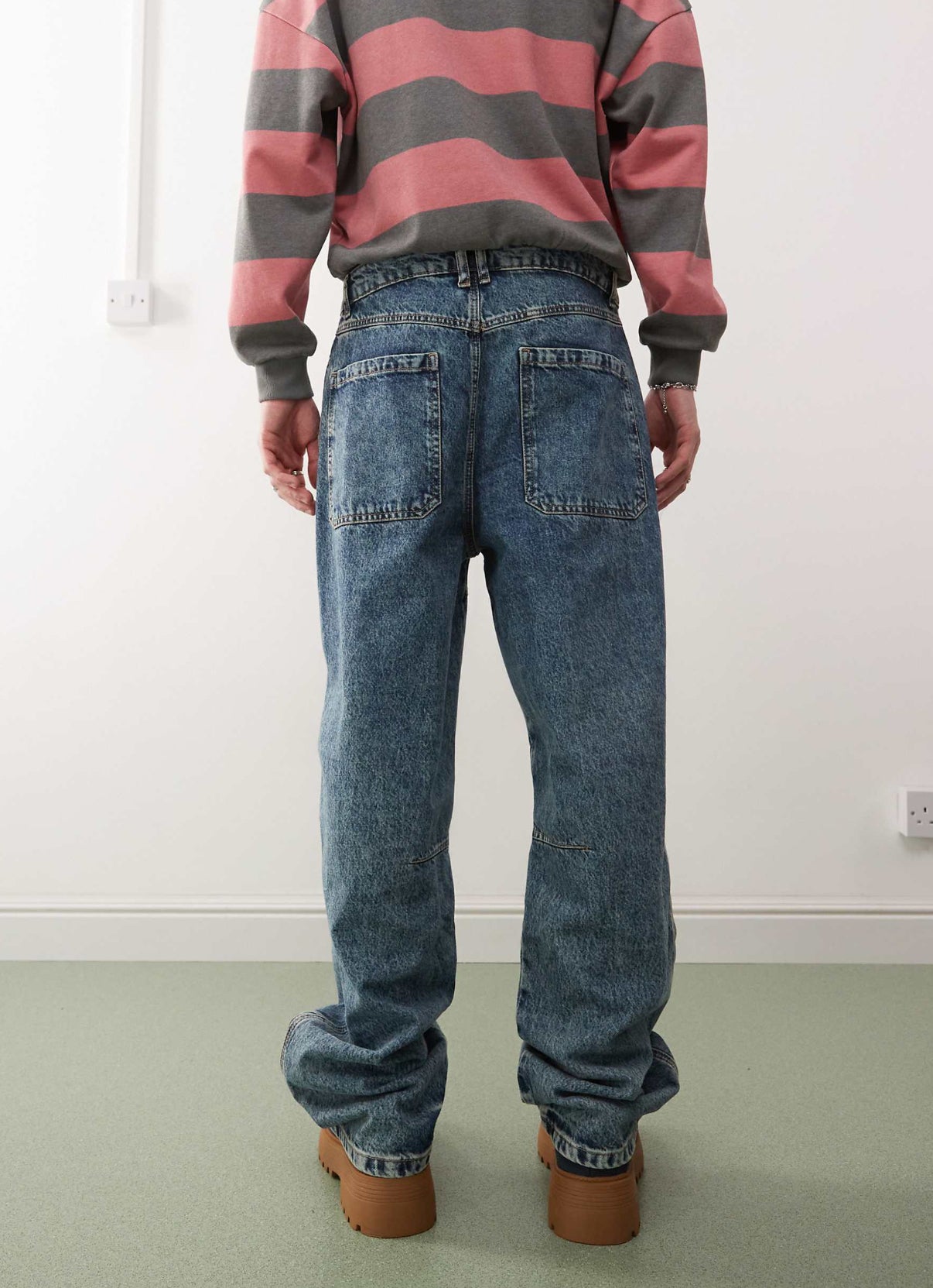 Reclaimed Vintage unisex loose fit motocross jean in mid blue wash