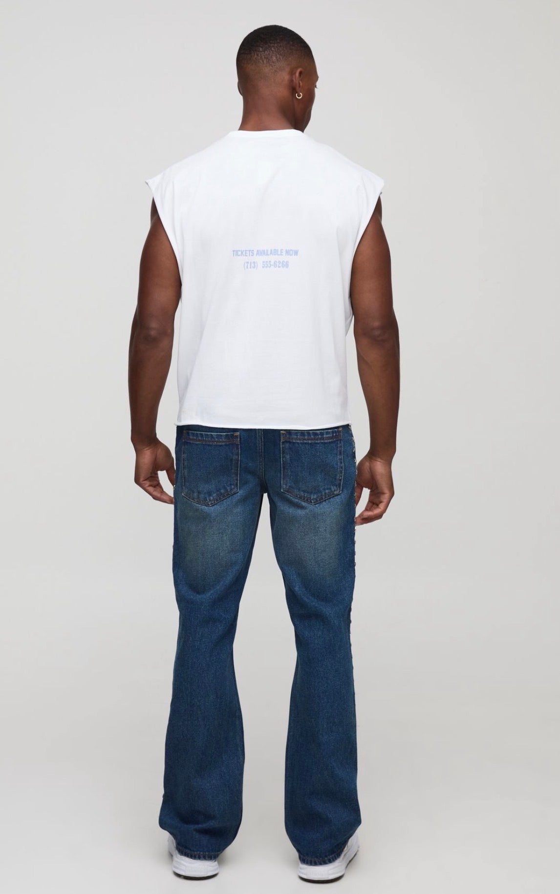 BoohooMAN Slim Flared Antique Blue Star Studded Jeans