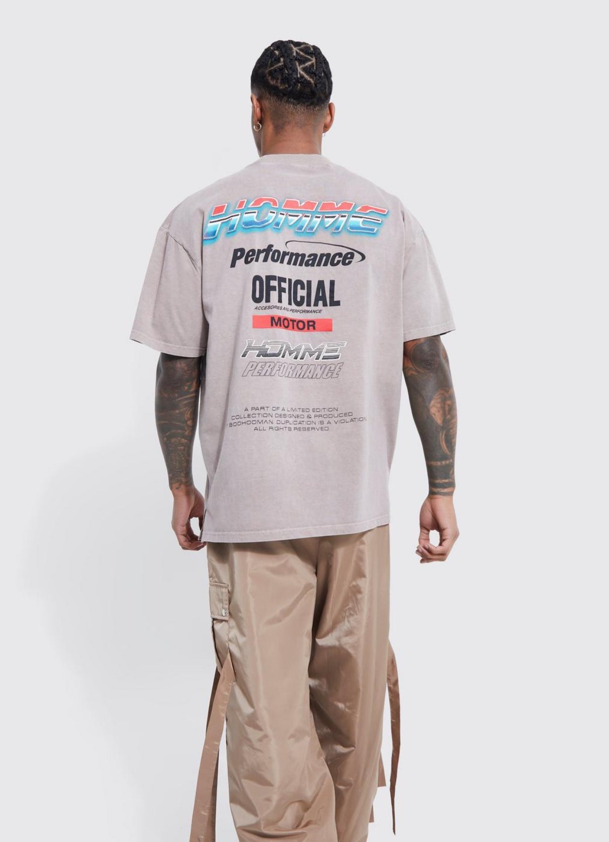 BoohooMAN Oversized Acid Wash Motor Sport T-Shirt