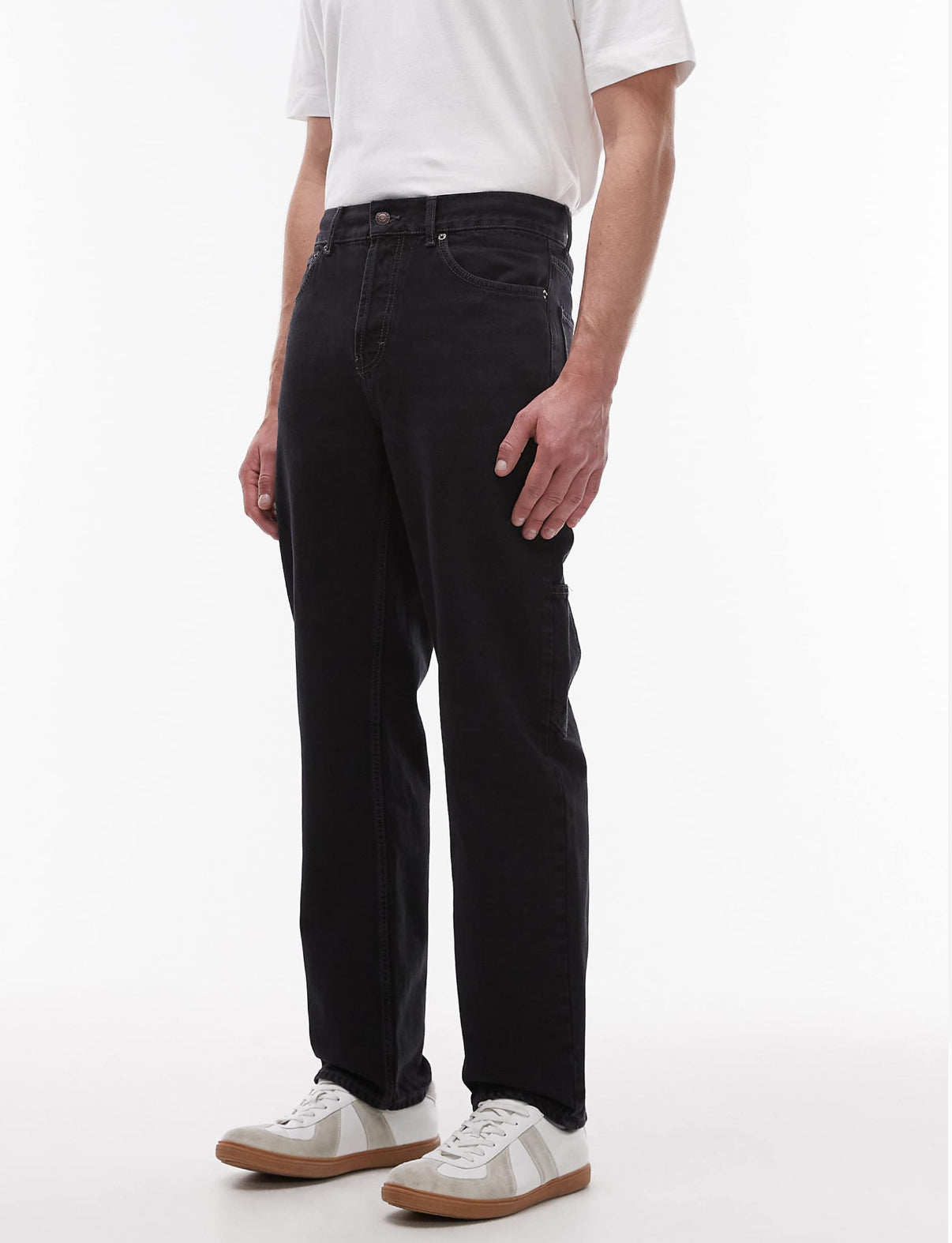 Topman rigid straight leg carpenter jean in washed black