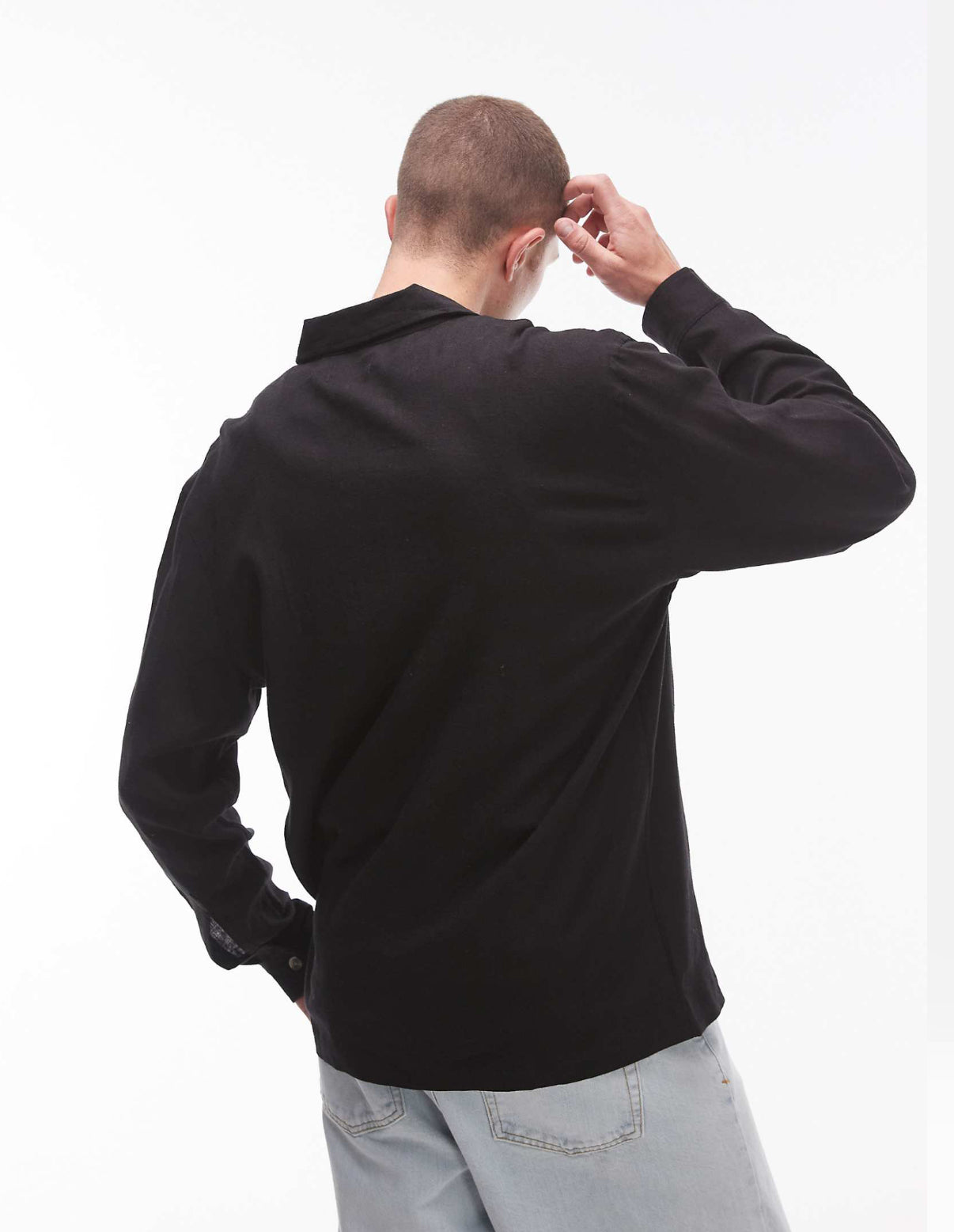 Topman long sleeve embroidered front shirt in black