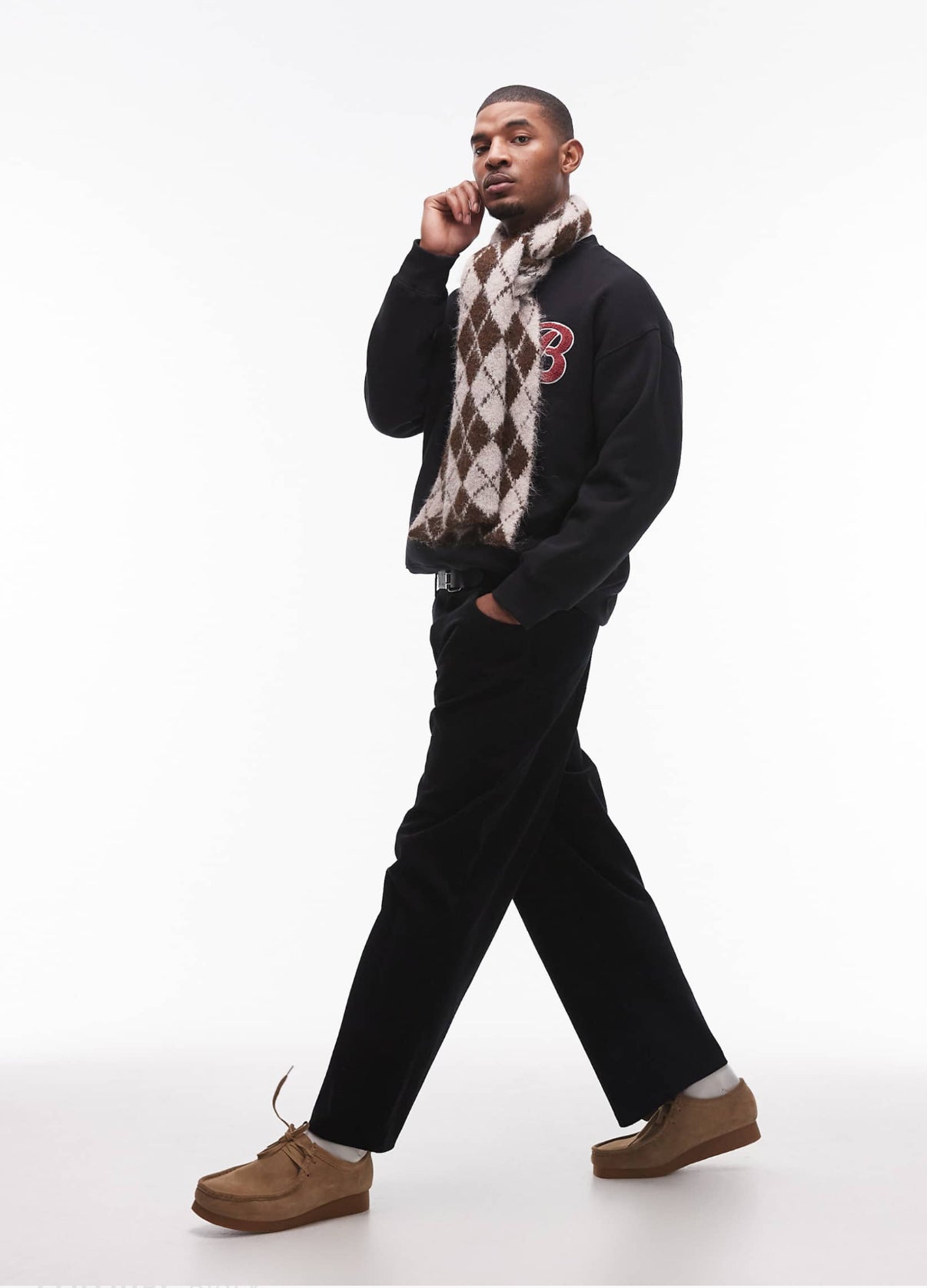 Topman wide leg cord trousers in black