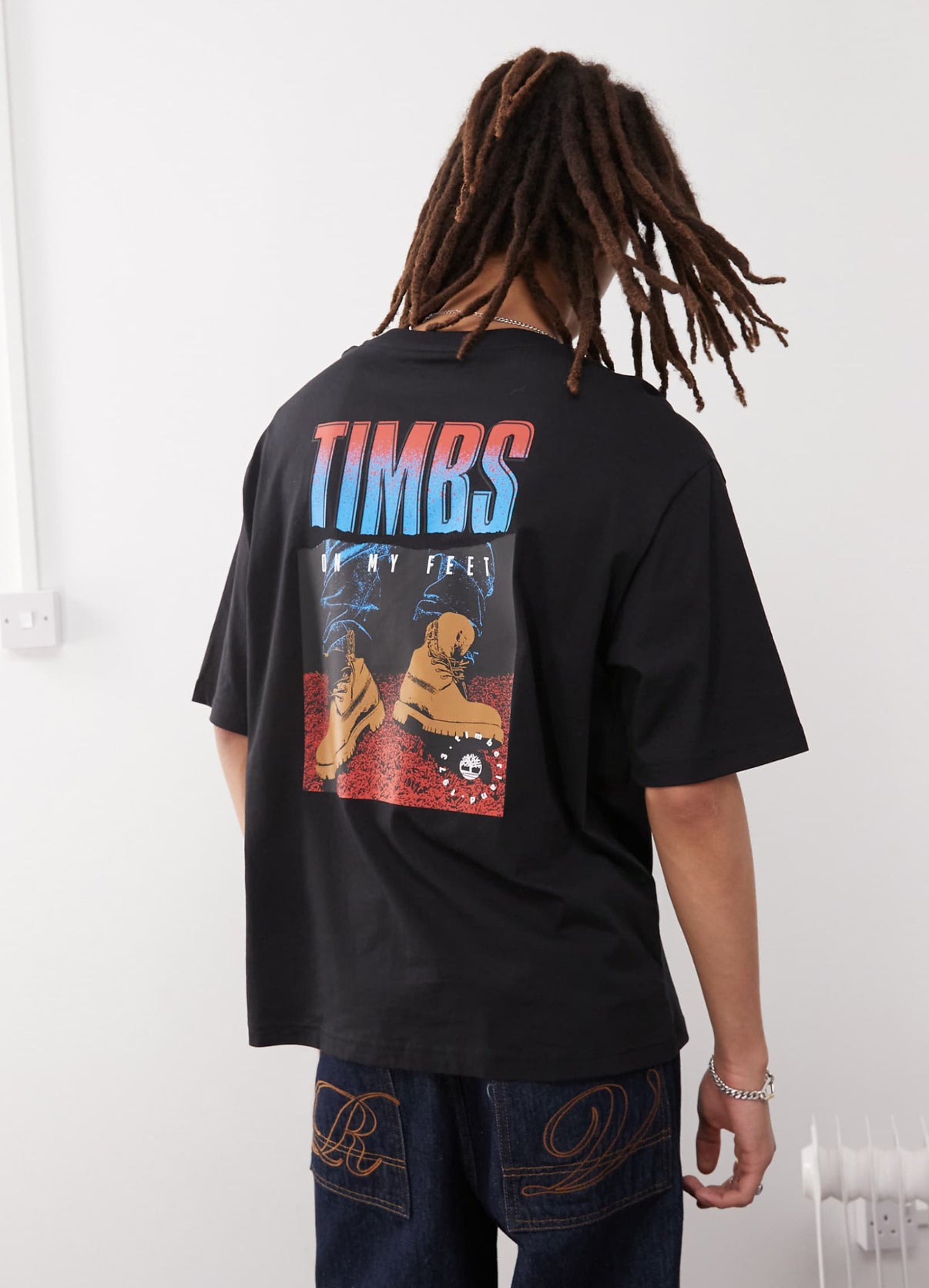 Timberland Timbs 6"" backprint oversized t-shirt in black