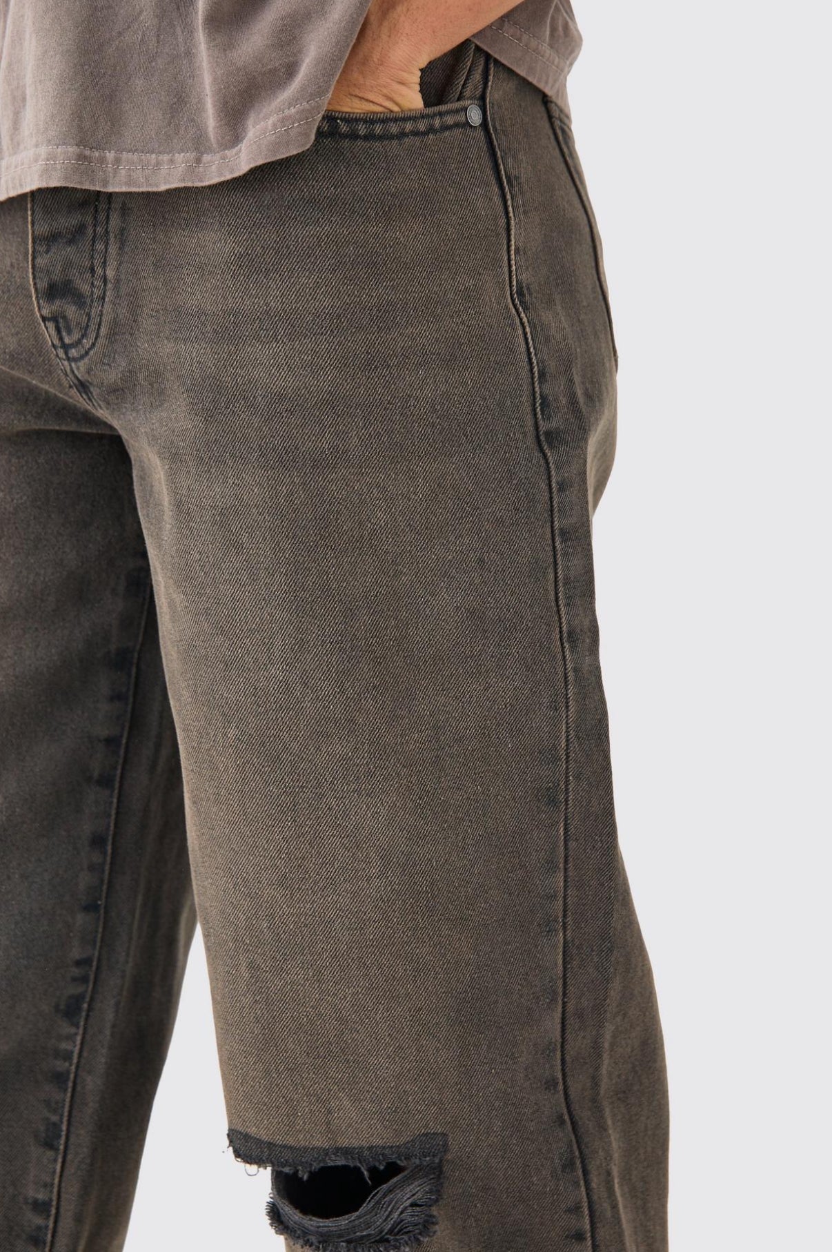 Baggy Rigid Brown Wash Ripped Knee Jeans