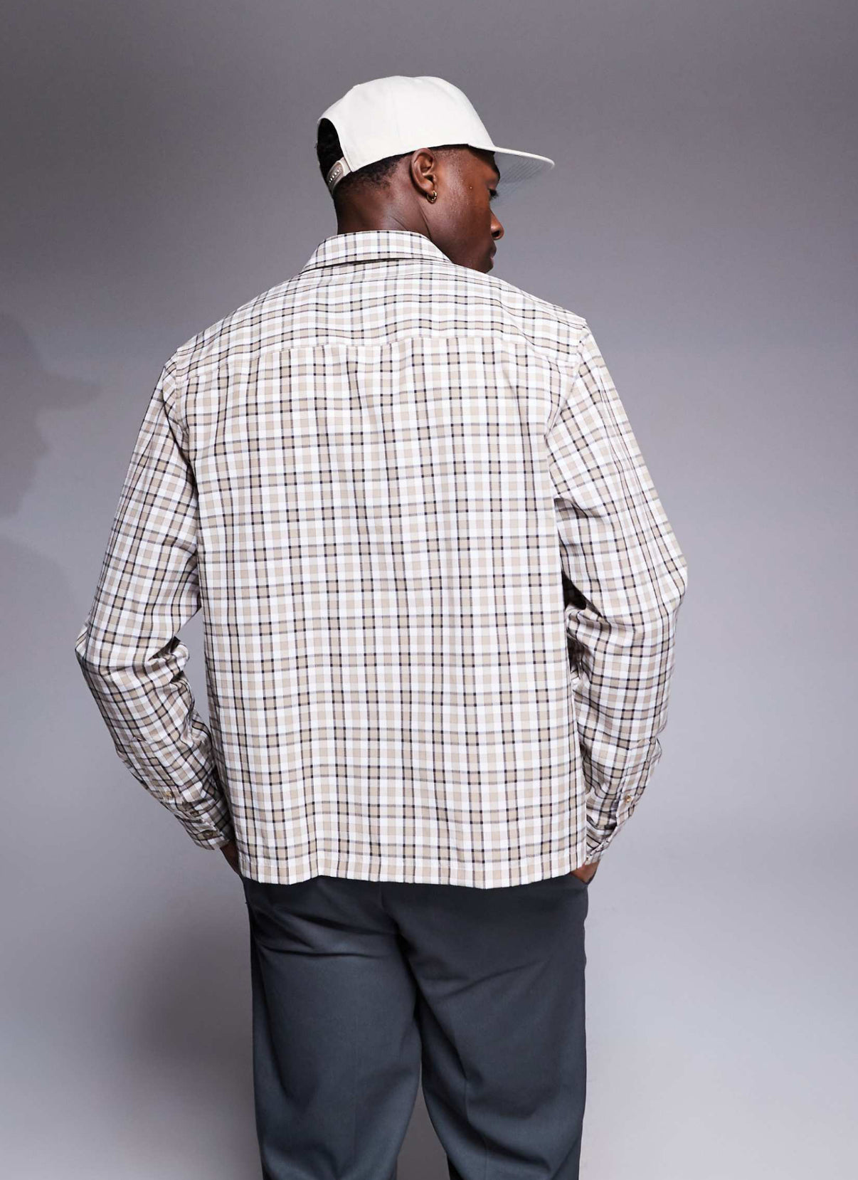 ASOS DESIGN boxy shirt in neutral check