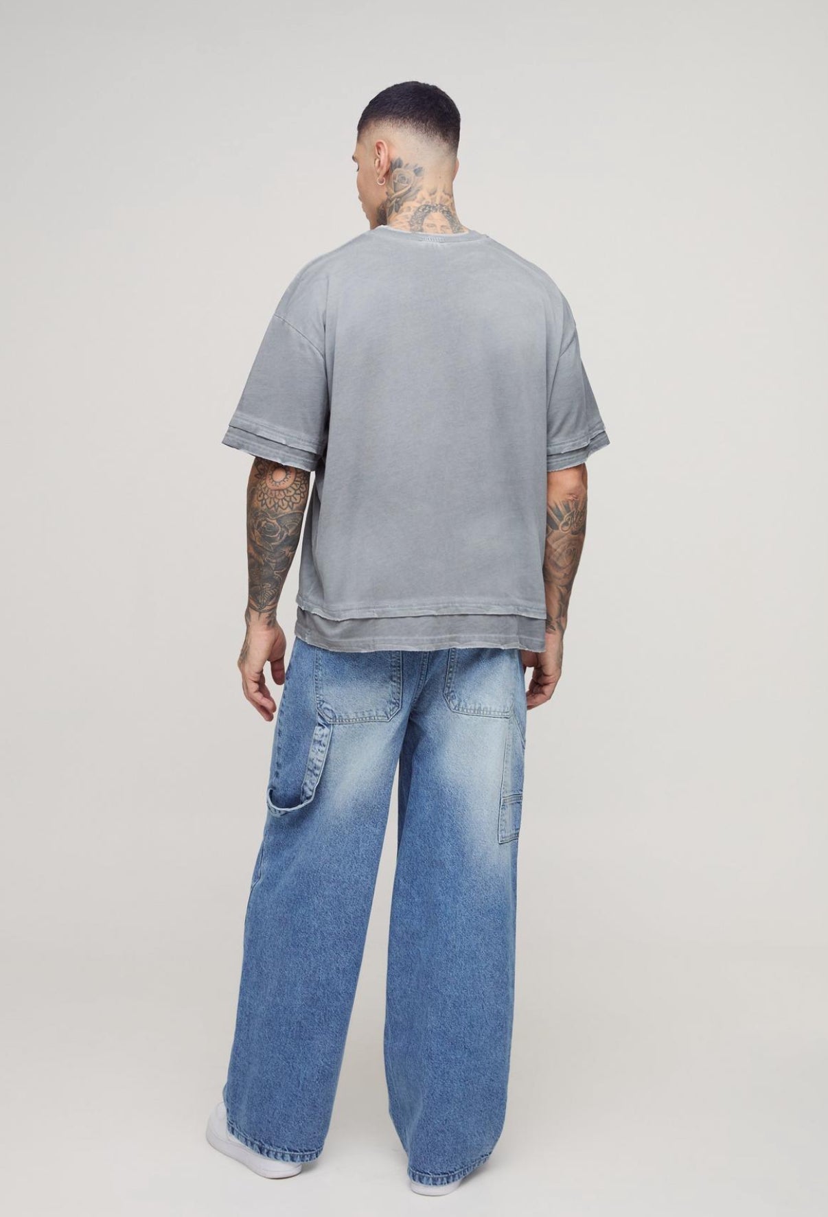 BoohooMAN Tall Washed Adjustable Waist Baggy Carpenter Jeans