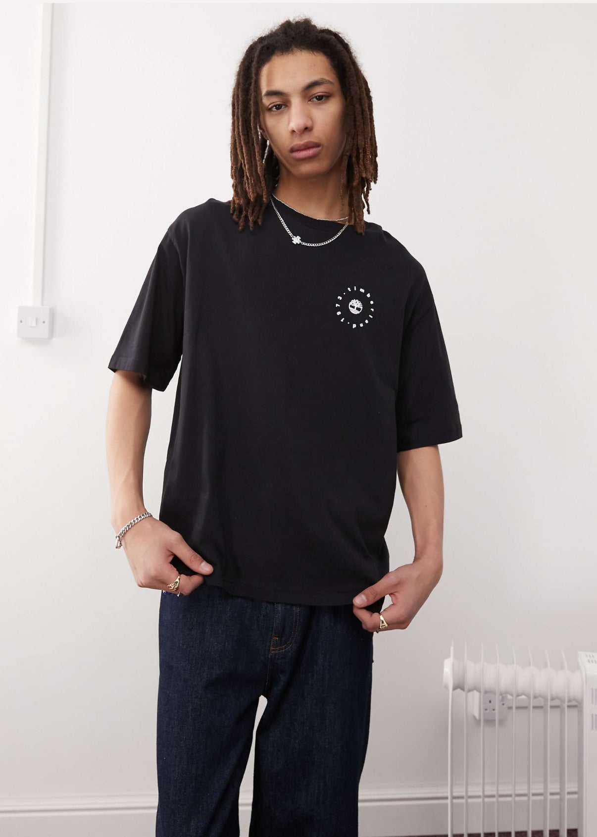 Timberland Timbs 6"" backprint oversized t-shirt in black