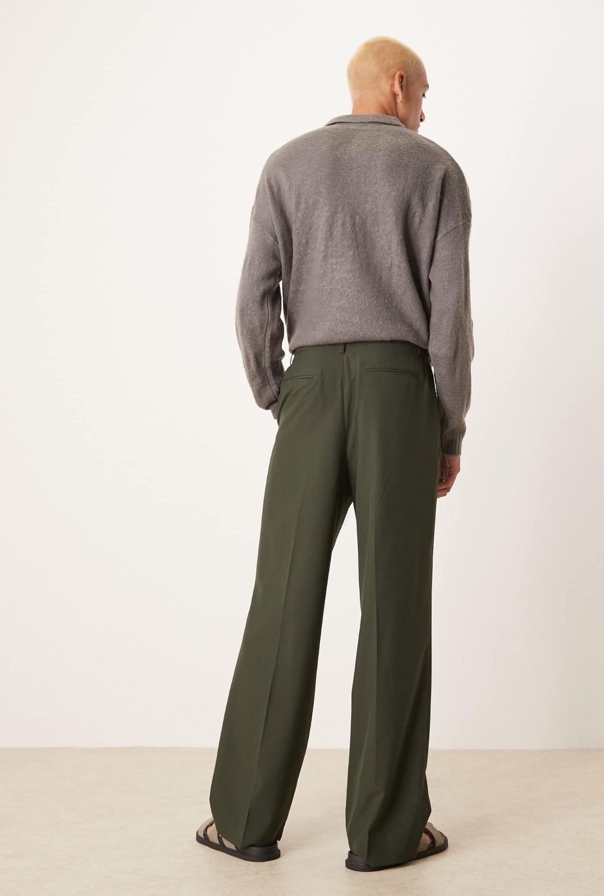 ASOS DESIGN smart wide leg trousers with double pleats in green