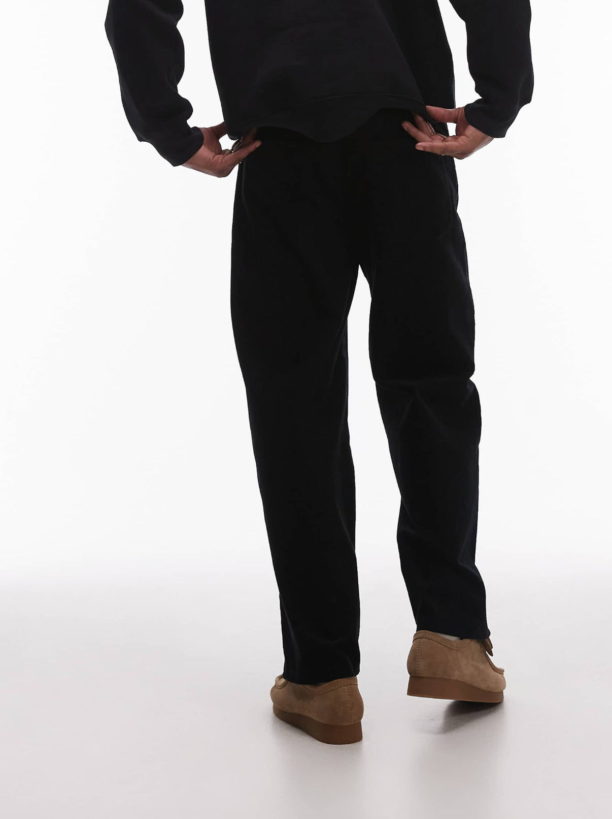 Topman wide leg cord trousers in black