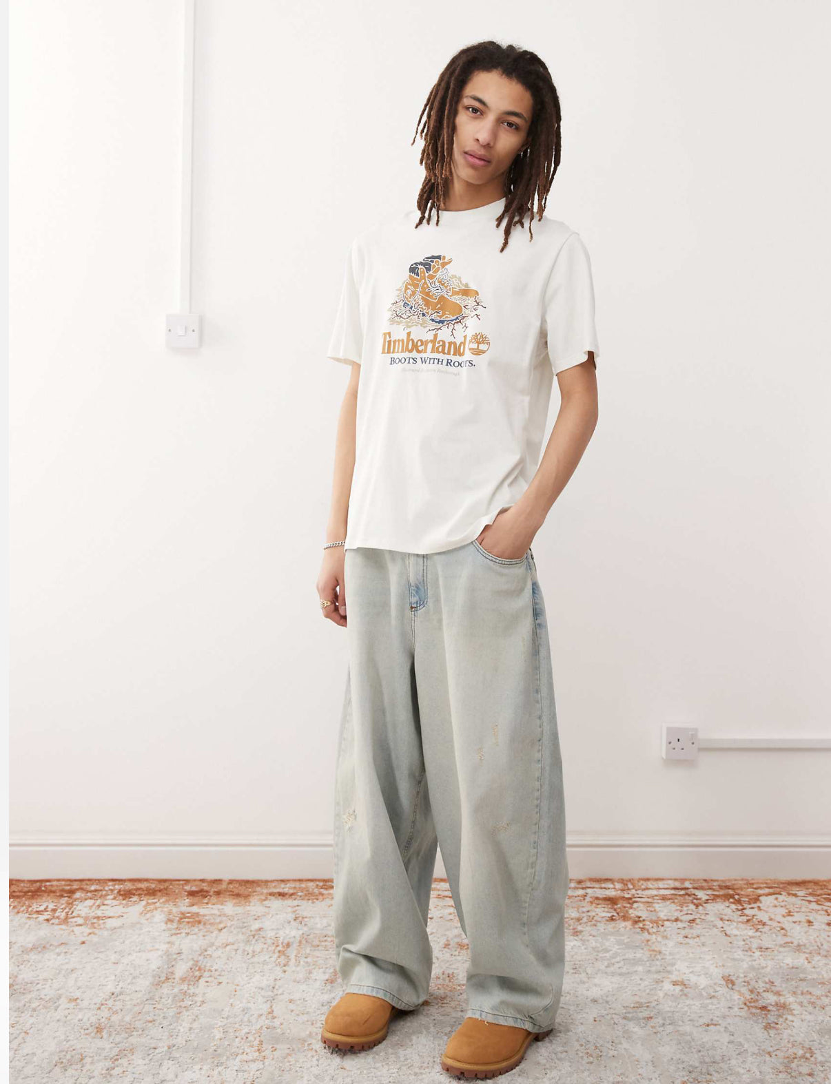 Timberland Boots With Roots graphic t-shirt in white