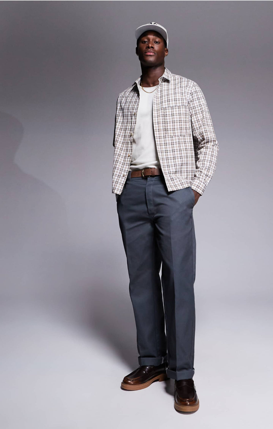 ASOS DESIGN boxy shirt in neutral check