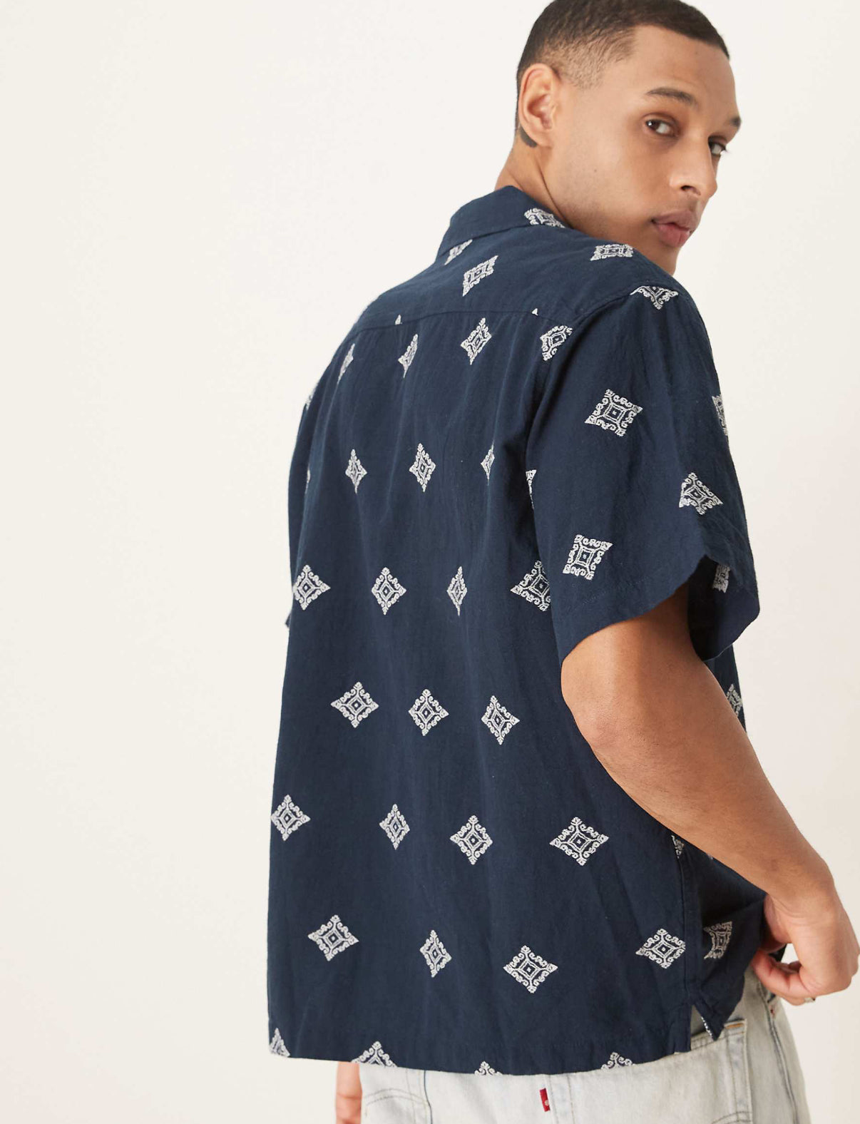 Selected Homme boxy fit revere collar shirt with embroidery in navy