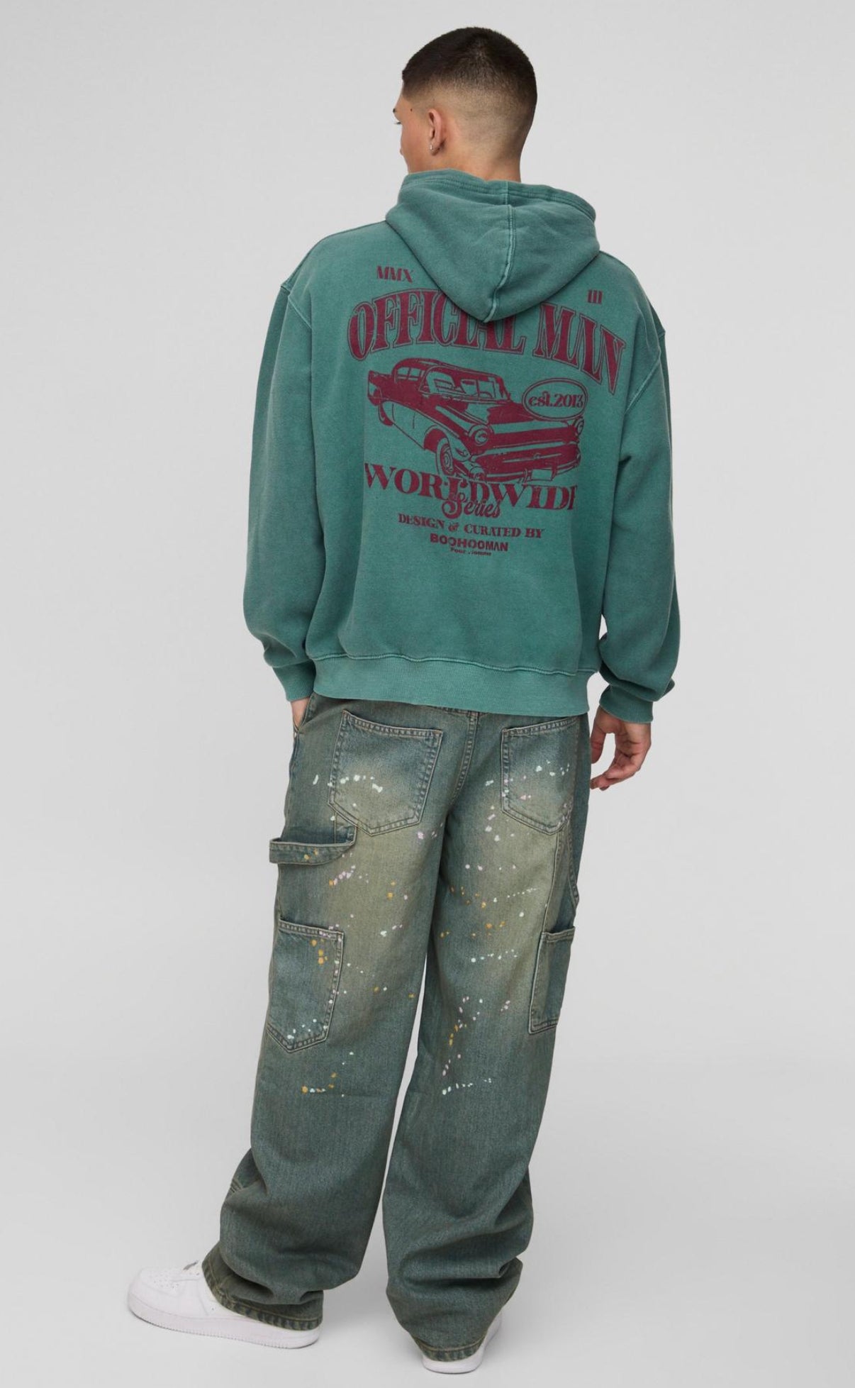 BoohooMAN Relaxed Rigid Paint Splatter Carpenter Denim Jeans
