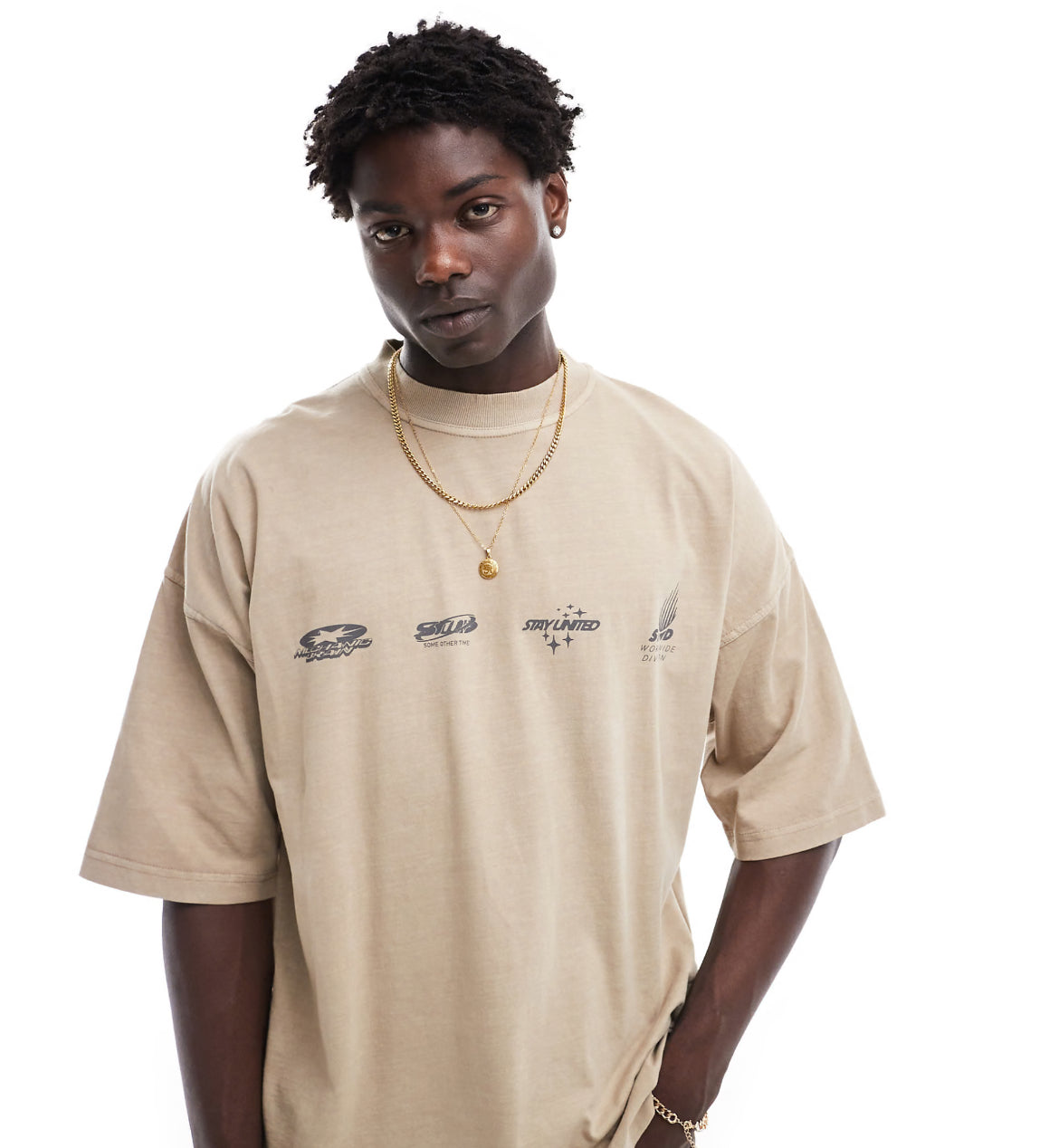 Pull&Bear STWD mechanic printed t-shirt in ecru