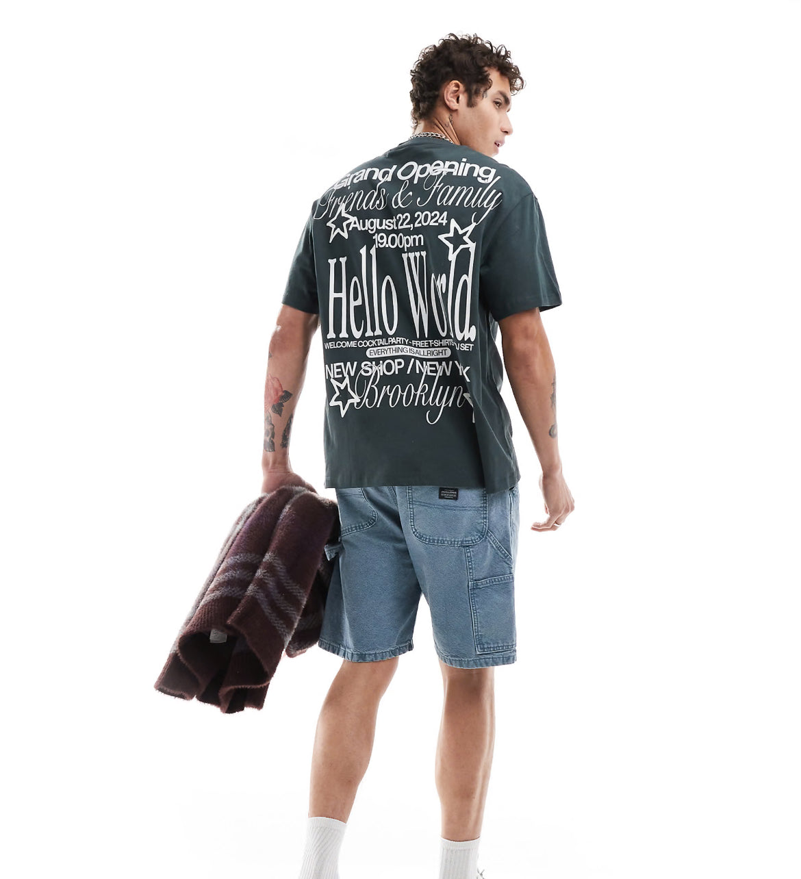 Bershka brooklyn back printed t-shirt in black