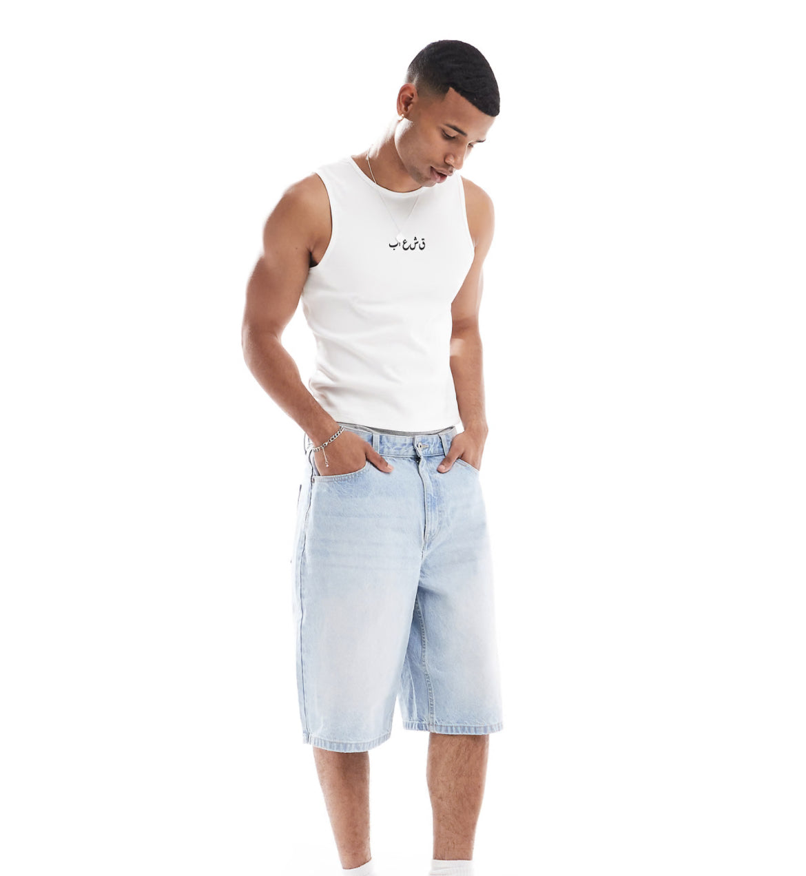 ASOS DESIGN muscle fit rib vest in white with text embroidery