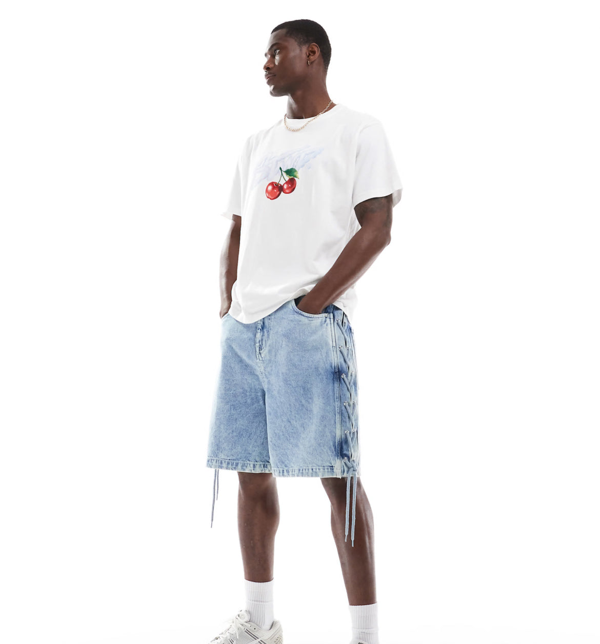 Pull&Bear STWD cherry printed t-shirt in white
