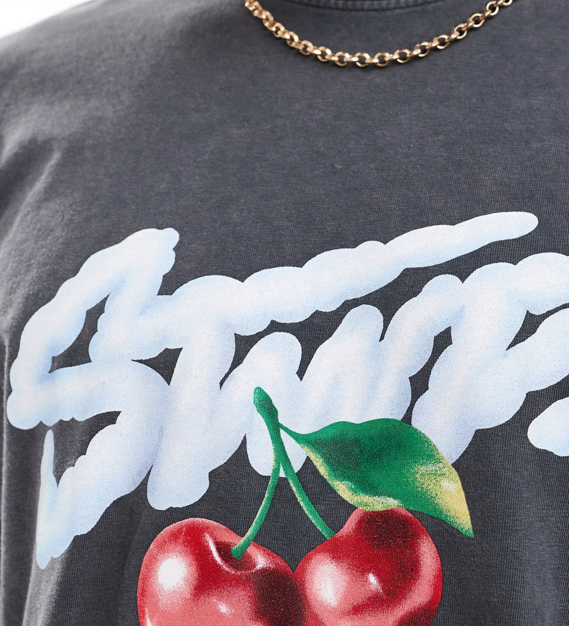 Pull&Bear STWD cherry printed t-shirt in charcoal