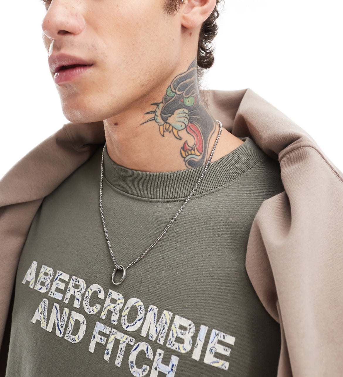 Abercrombie & Fitch trapped pattern logo oversized fit t-shirt in olive green